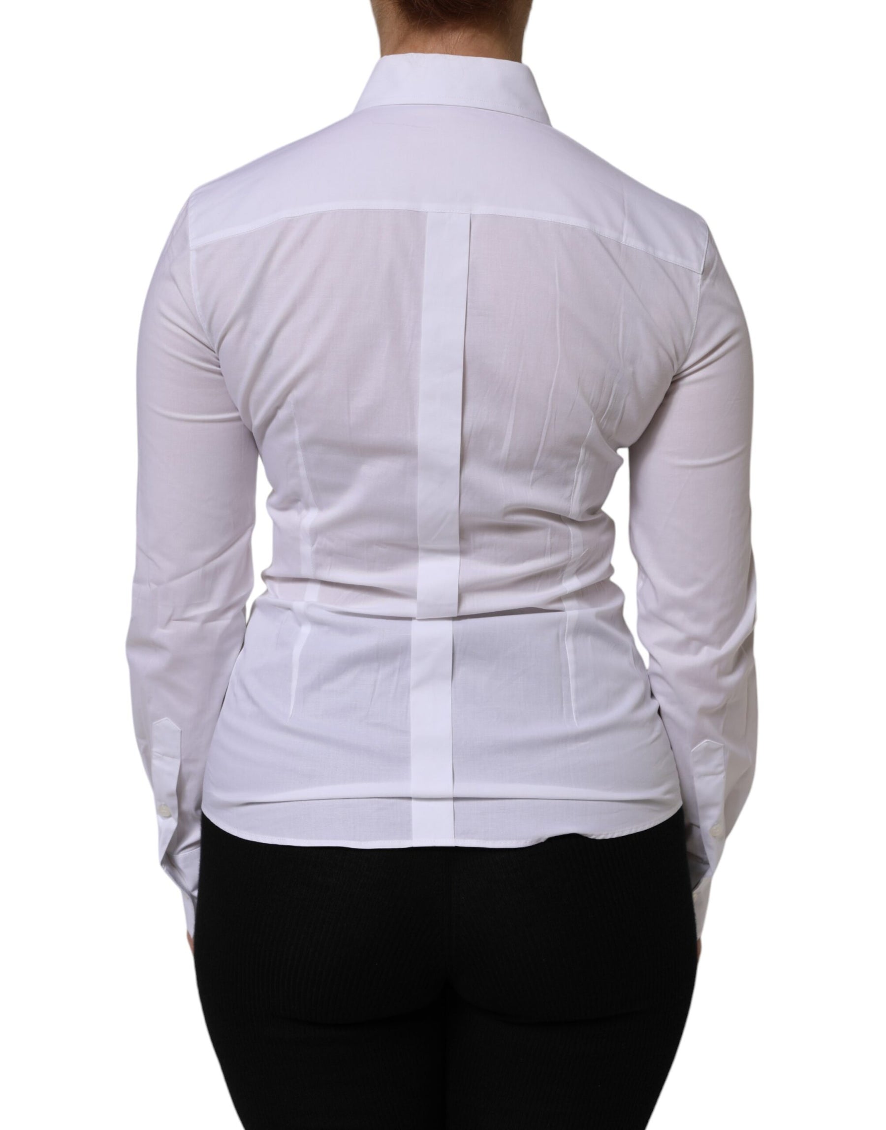 Dolce & Gabbana White Cotton Collared Long Sleeves Top Shirt | Regal Royce