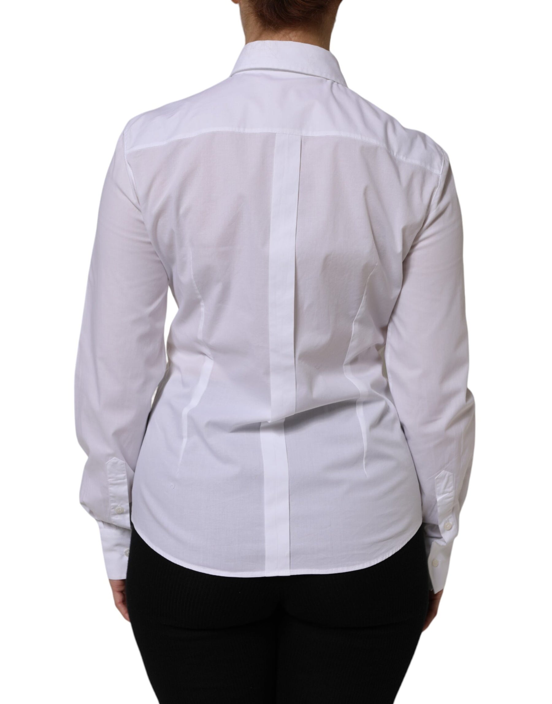 Dolce & Gabbana White Cotton Long Sleeves Collared Top Shirt | Regal Royce