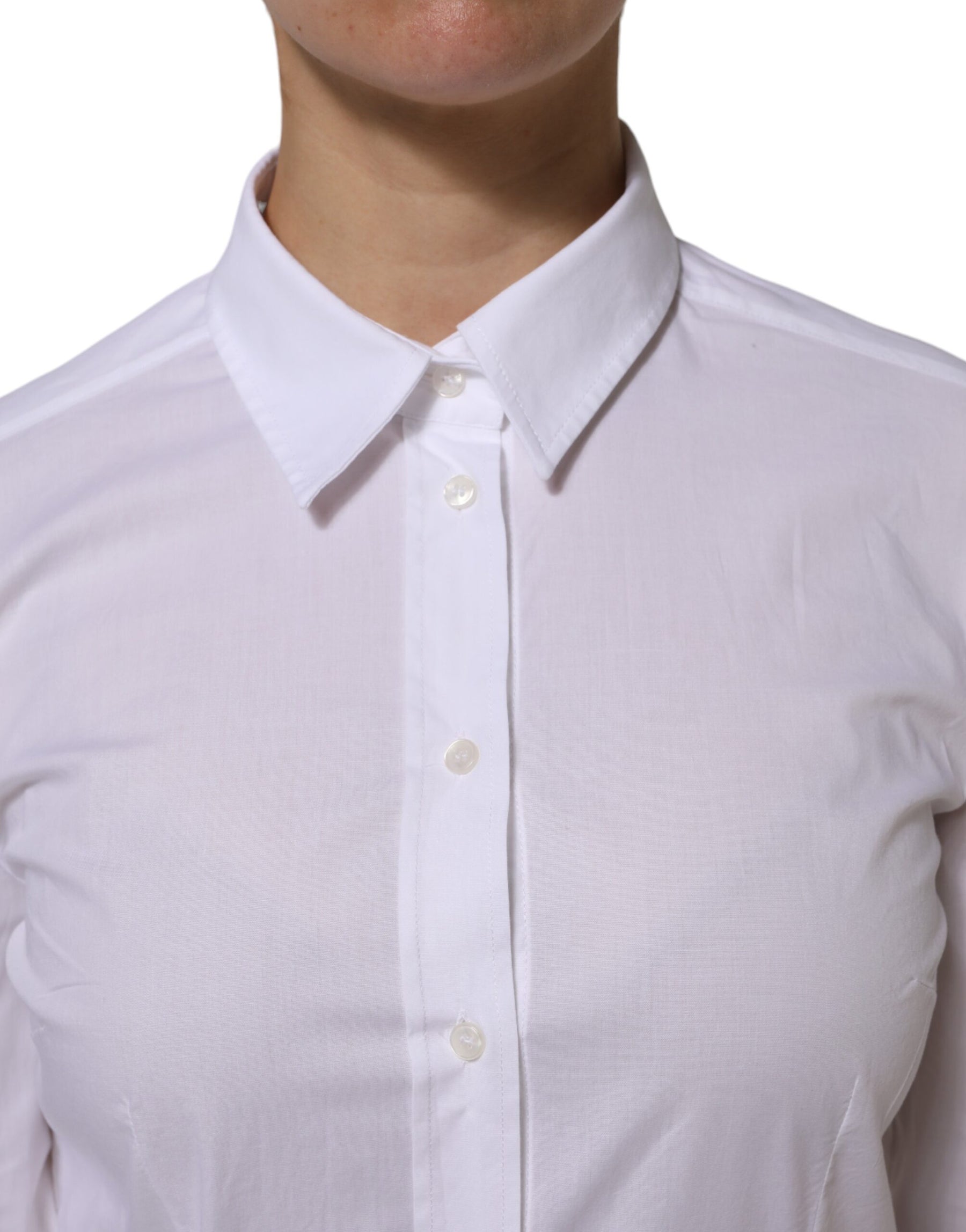 Dolce & Gabbana White Cotton Long Sleeves Collared Top Shirt | Regal Royce