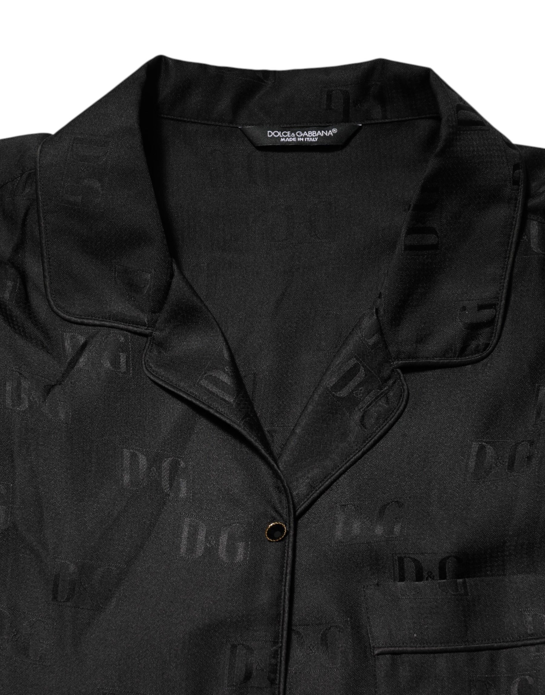 Dolce & Gabbana Black Silk DG Embroidery Long Sleeves Top | Regal Royce