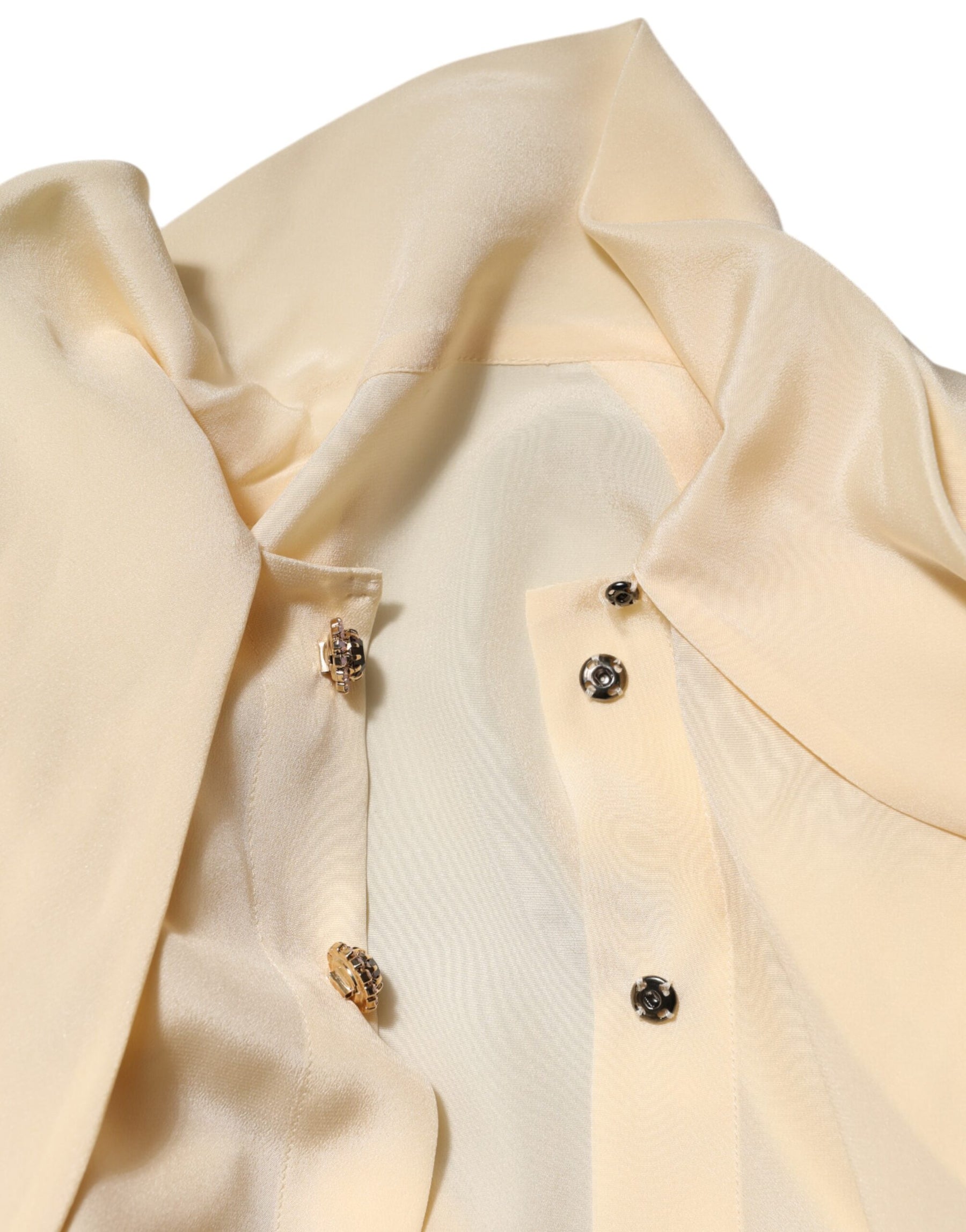 Dolce & Gabbana Light Yellow Silk Ascot Collared Blouse Top | Regal Royce