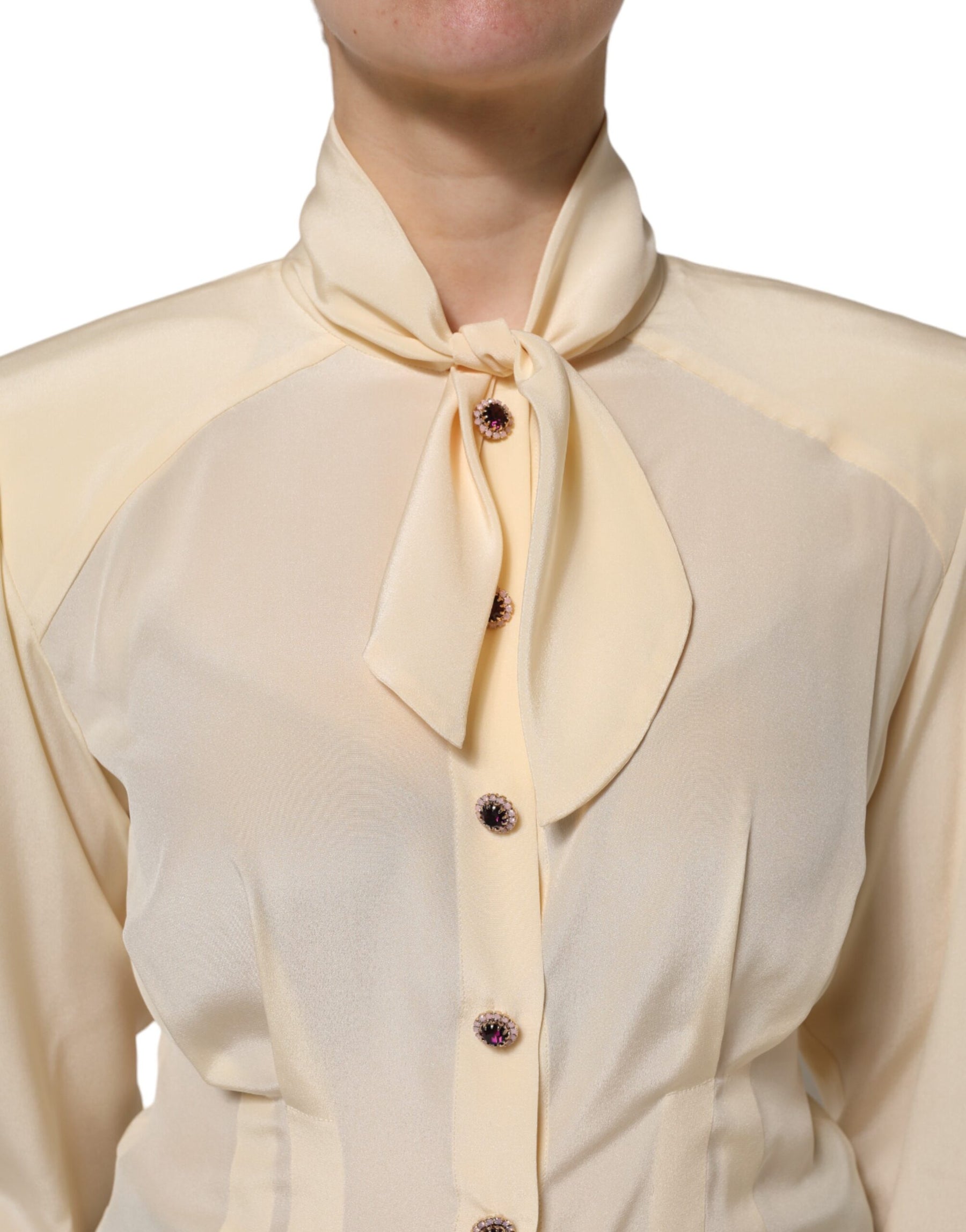 Dolce & Gabbana Light Yellow Ascot Collar Buttoned Blouse Top | Regal Royce