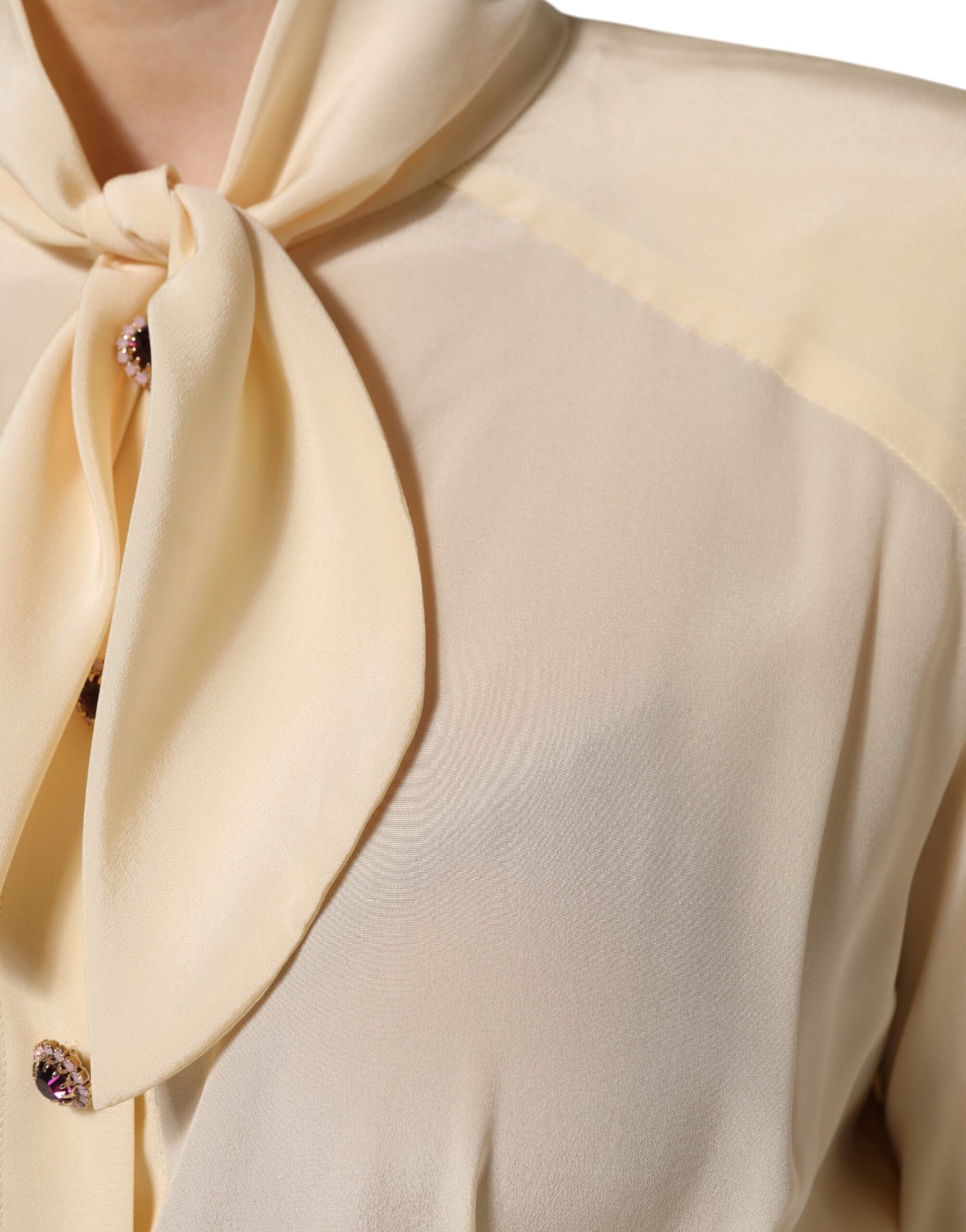 Dolce & Gabbana Light Yellow Ascot Collar Buttoned Blouse Top | Regal Royce
