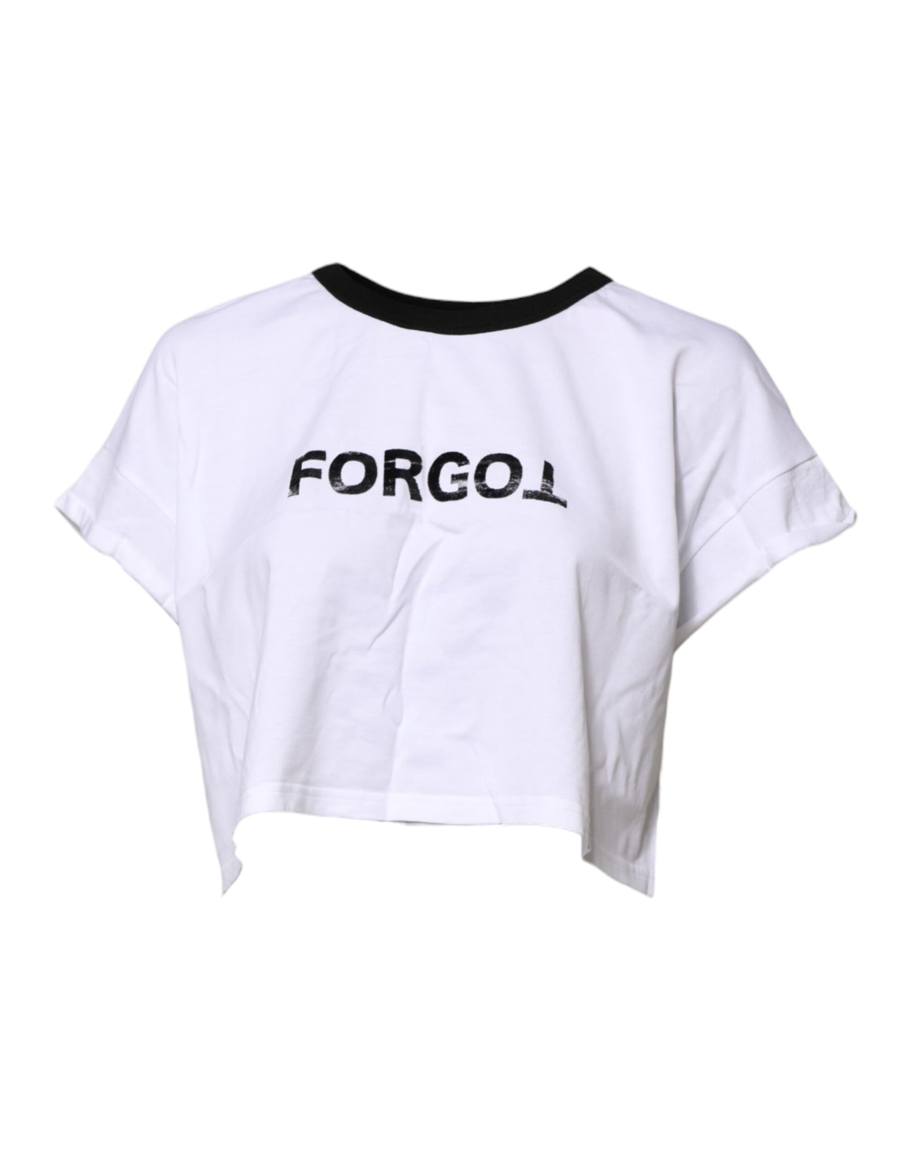 Dolce & Gabbana White Graphic Print Crew Neck Cropped T-shirt | Regal Royce