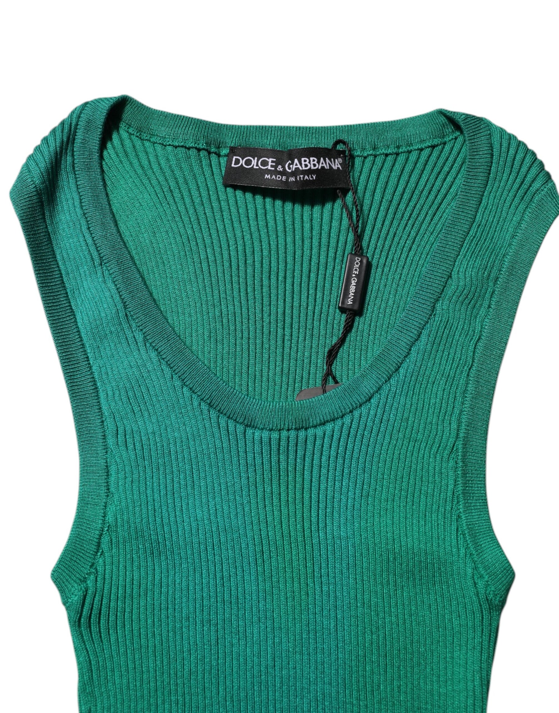 Dolce & Gabbana Green Silk Sleeveless Round Neck Tank Top | Regal Royce