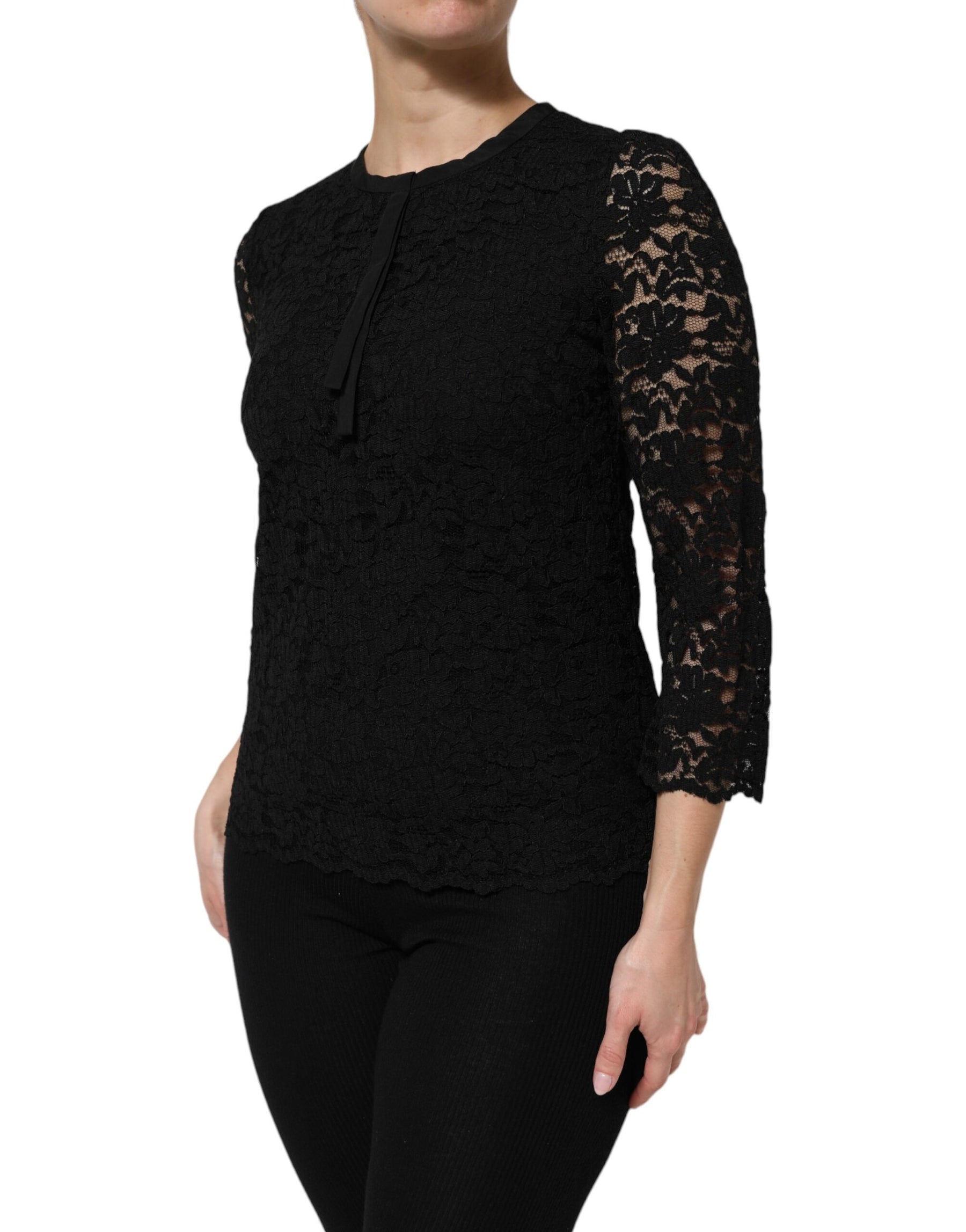 Dolce & Gabbana Black Nylon Lace Long Sleeve Blouse Top | Regal Royce