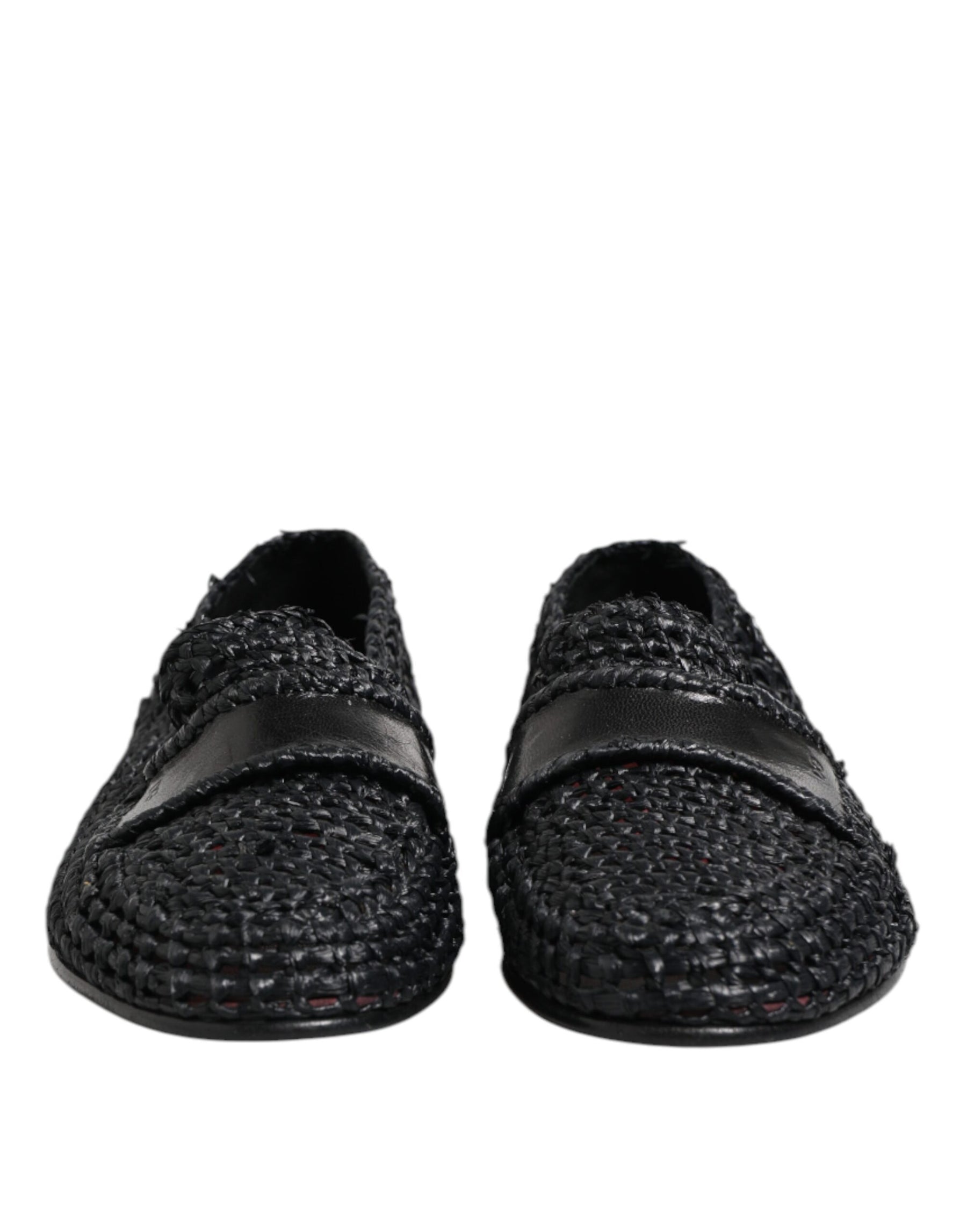 Dolce & Gabbana Black Woven Leather Slip On Loafers Men Shoes | Regal Royce