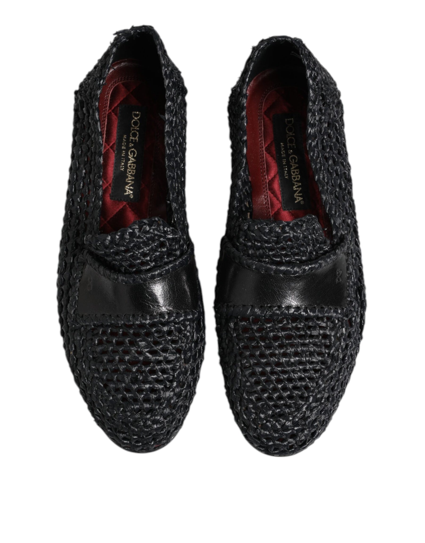 Dolce & Gabbana Black Woven Leather Slip On Loafers Men Shoes | Regal Royce