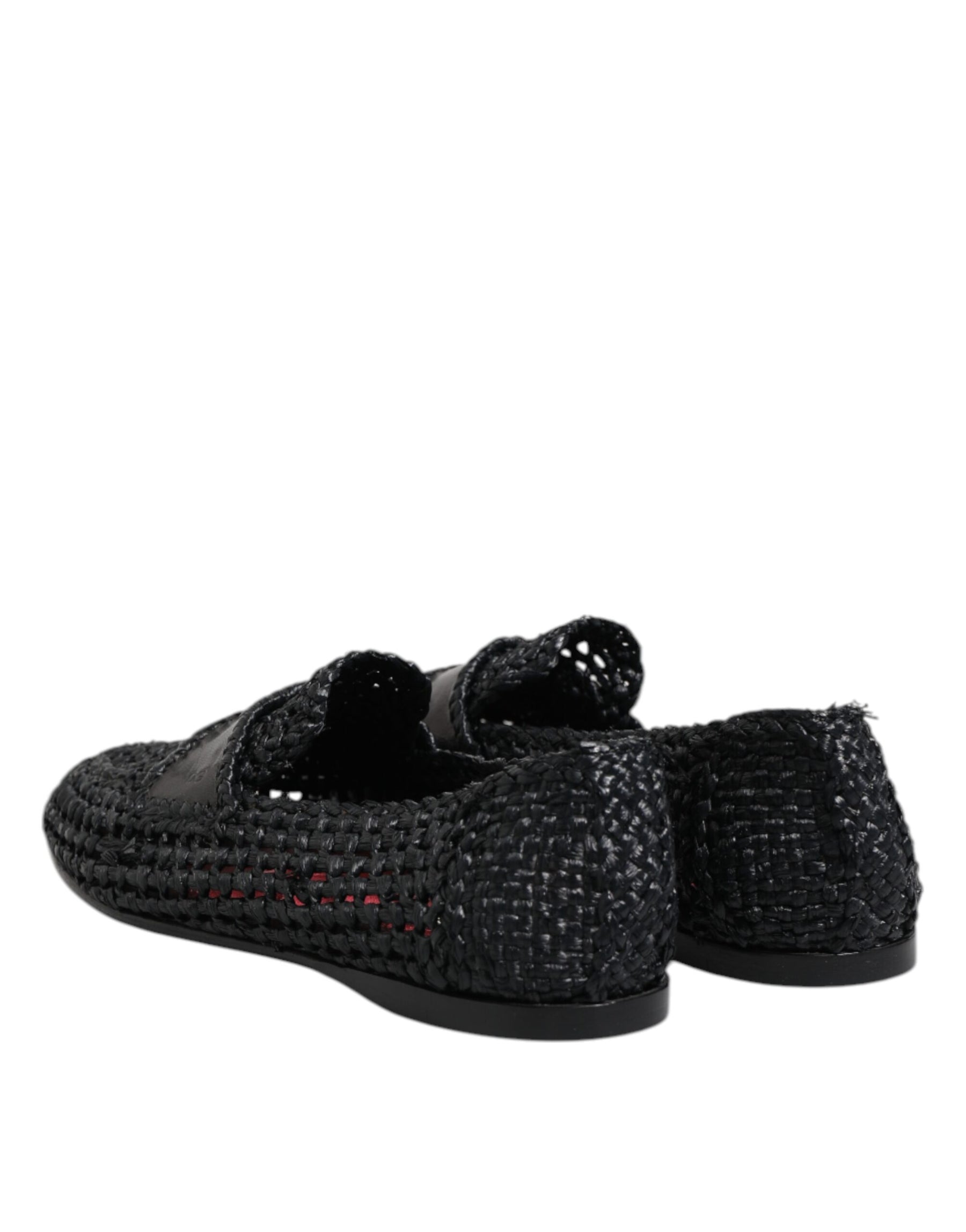 Dolce & Gabbana Black Woven Leather Slip On Loafers Men Shoes | Regal Royce