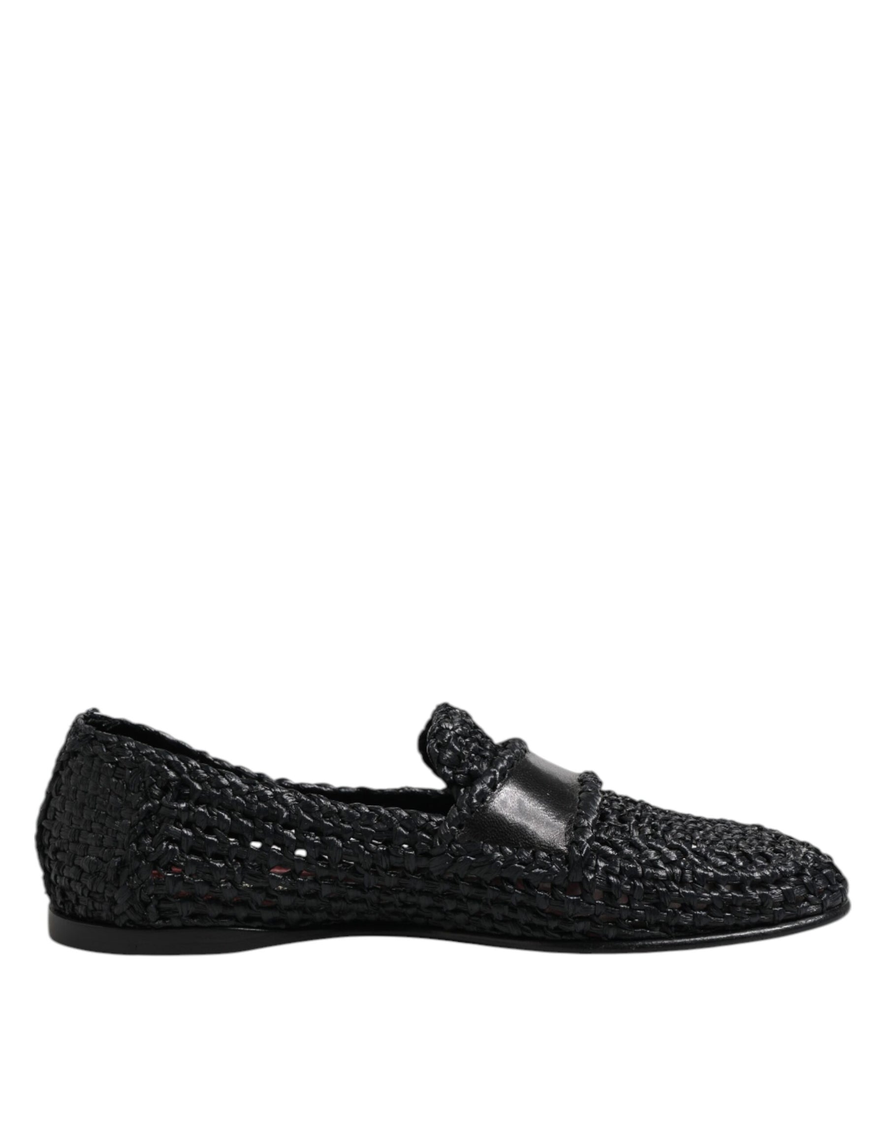 Dolce & Gabbana Black Woven Leather Slip On Loafers Men Shoes | Regal Royce