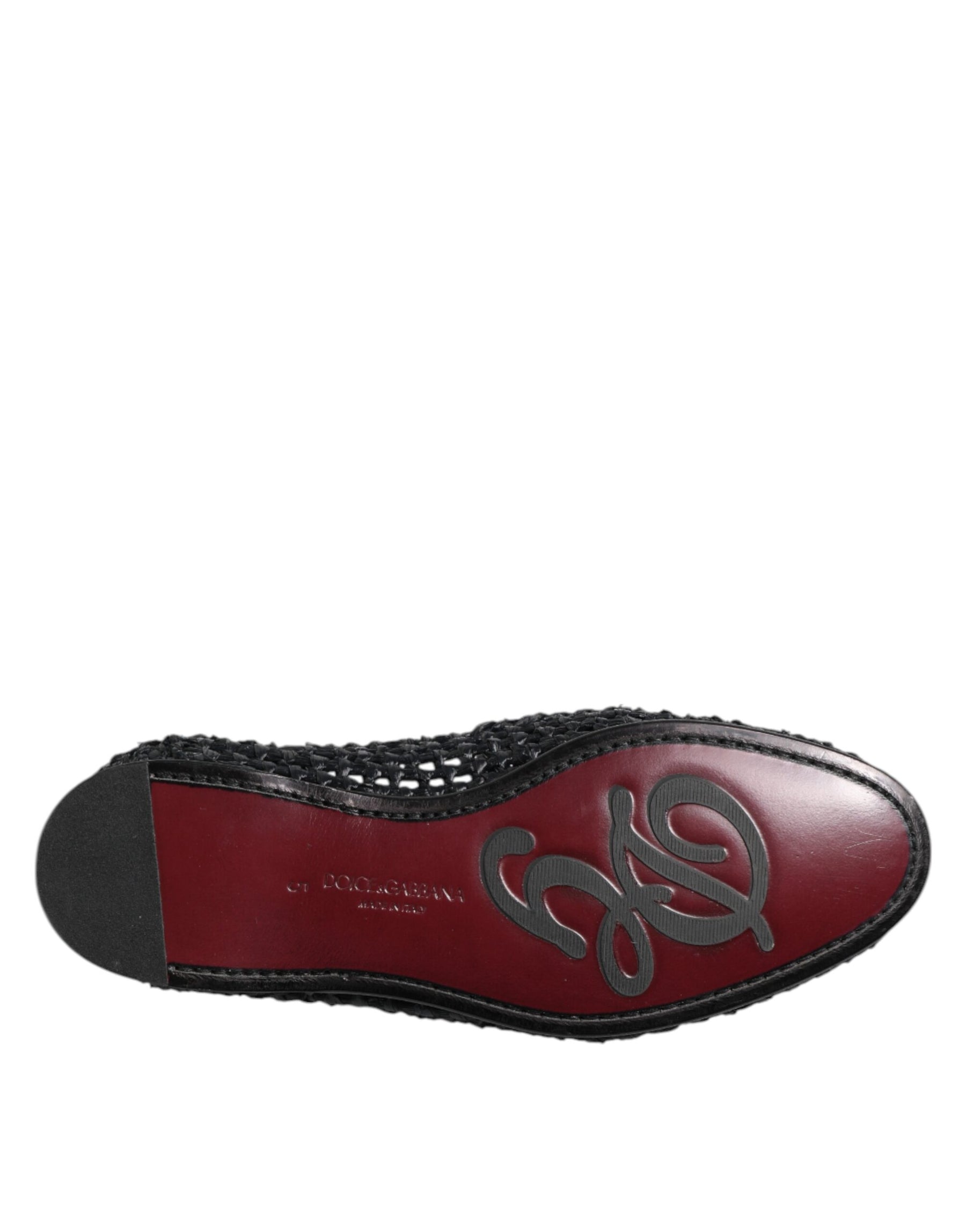 Dolce & Gabbana Black Woven Leather Slip On Loafers Men Shoes | Regal Royce