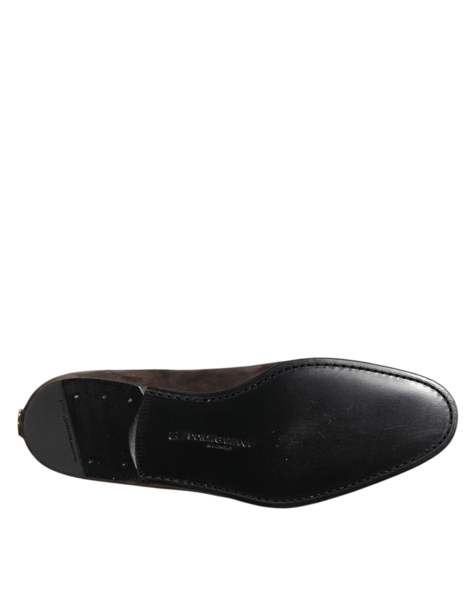 Dolce & Gabbana Brown Velvet Leather Slip On Loafers Shoes | Regal Royce