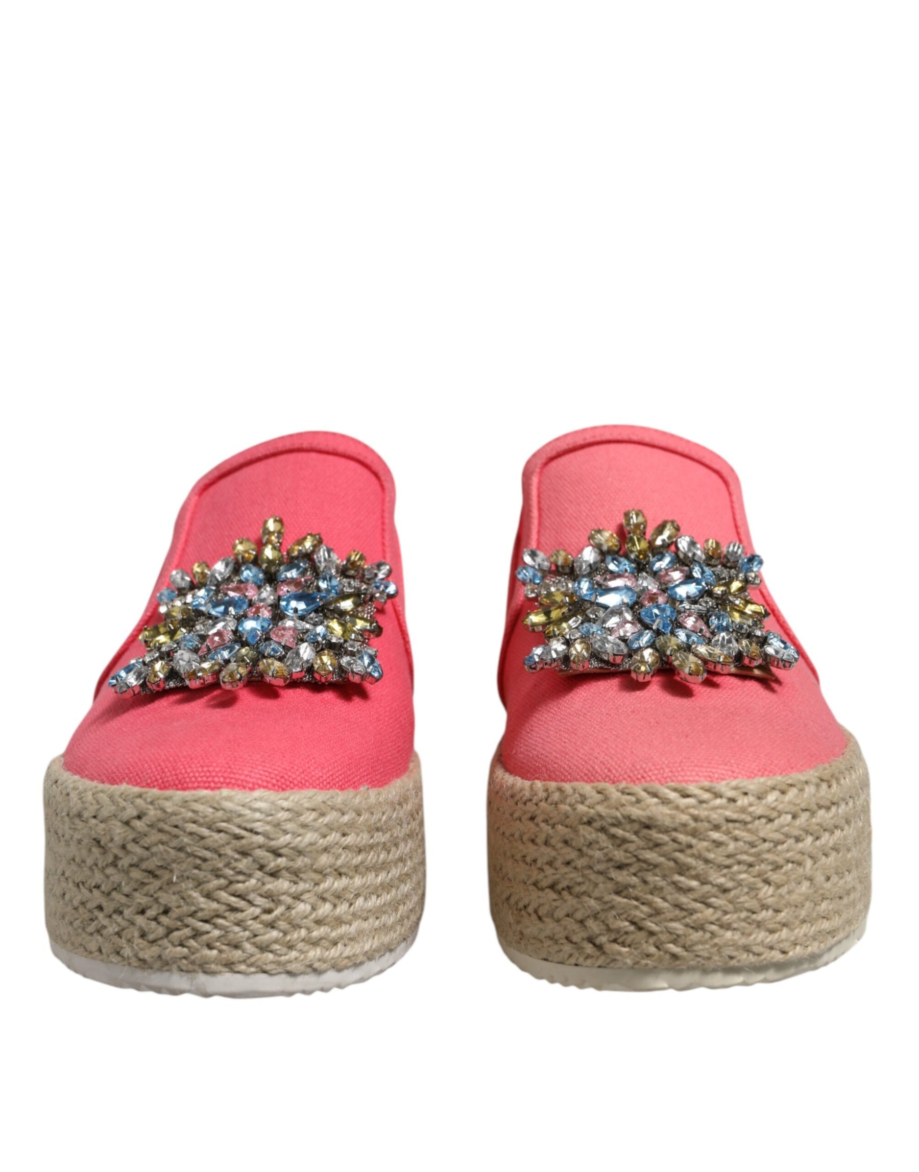 Twinset Pink Canvas Crystal Embellished Slip On Shoes | Regal Royce