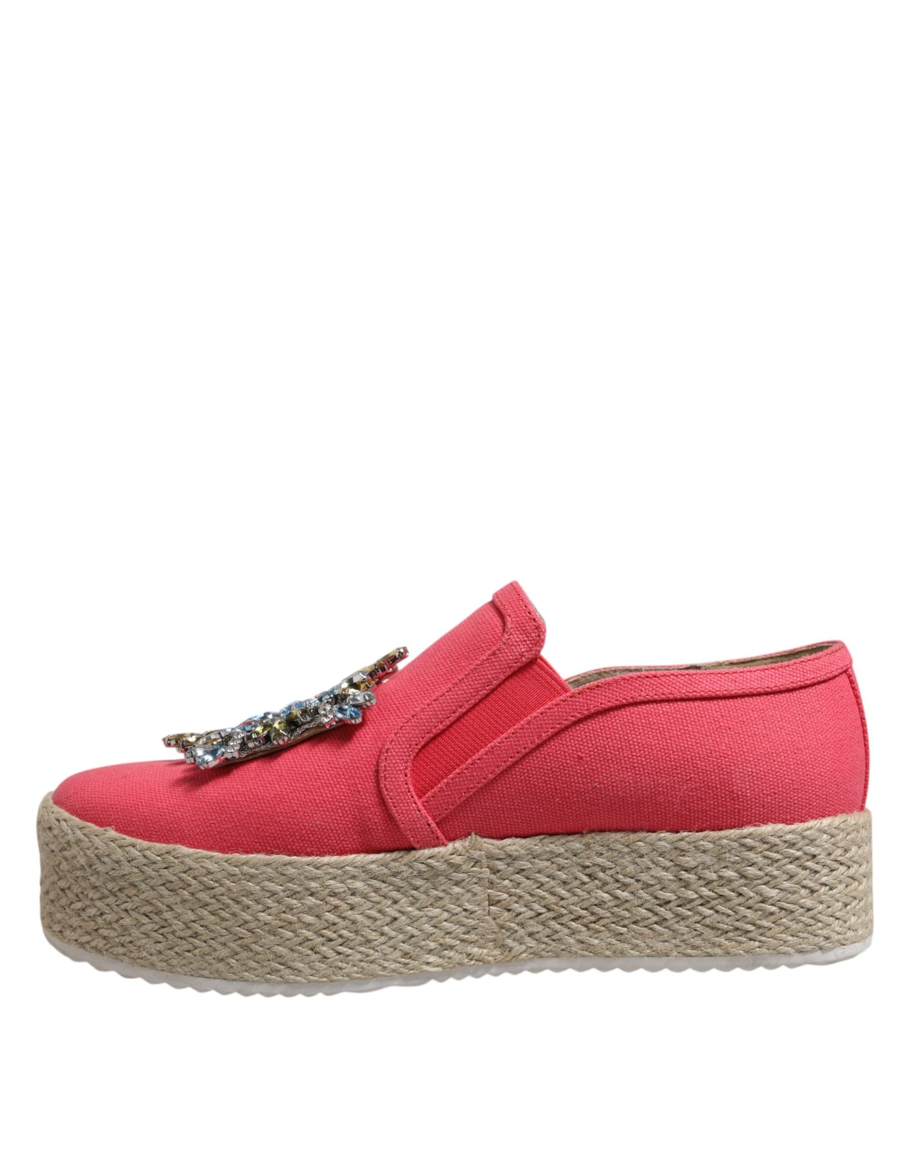 Twinset Pink Canvas Crystal Embellished Slip On Shoes | Regal Royce