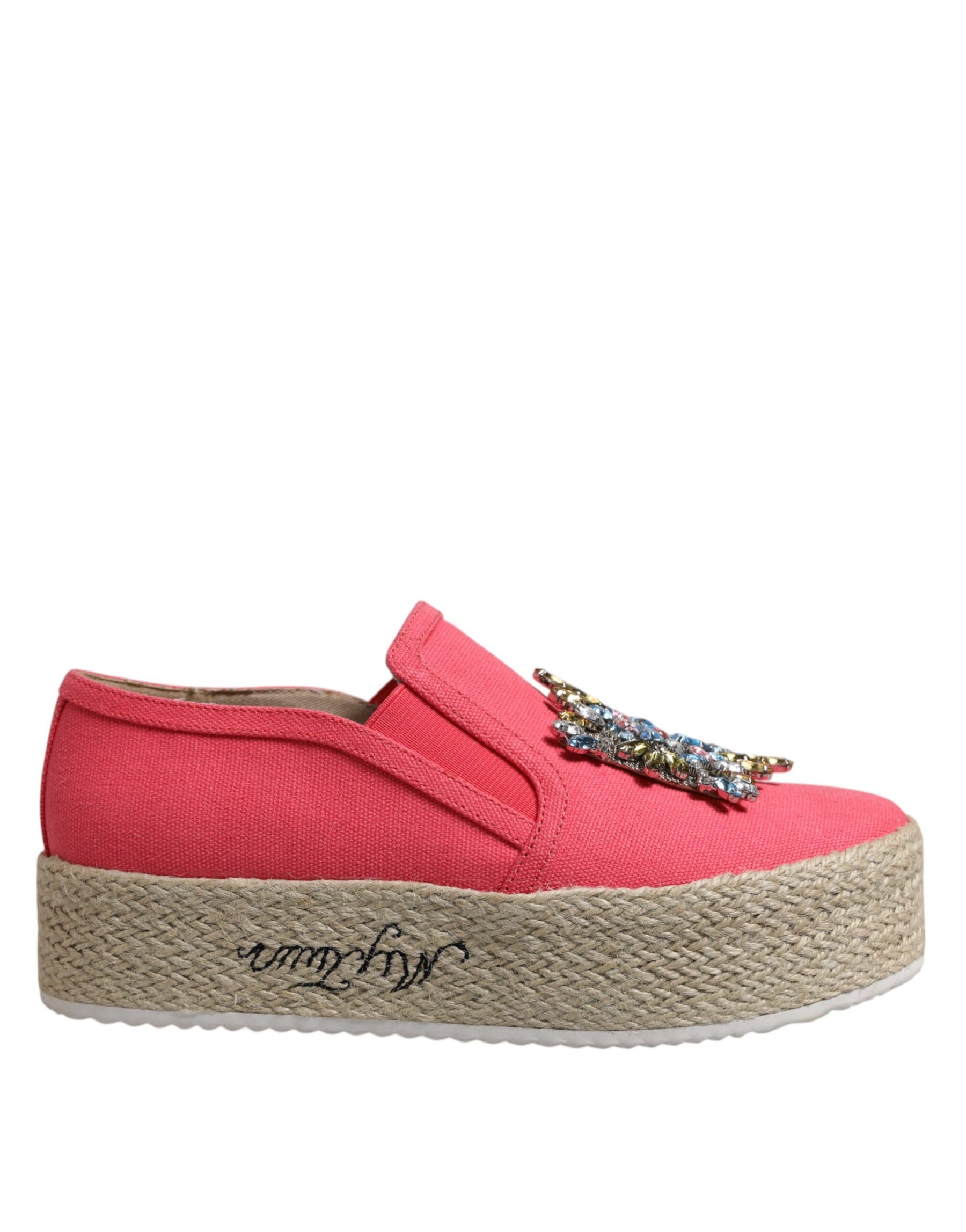 Twinset Pink Canvas Crystal Embellished Slip On Shoes | Regal Royce