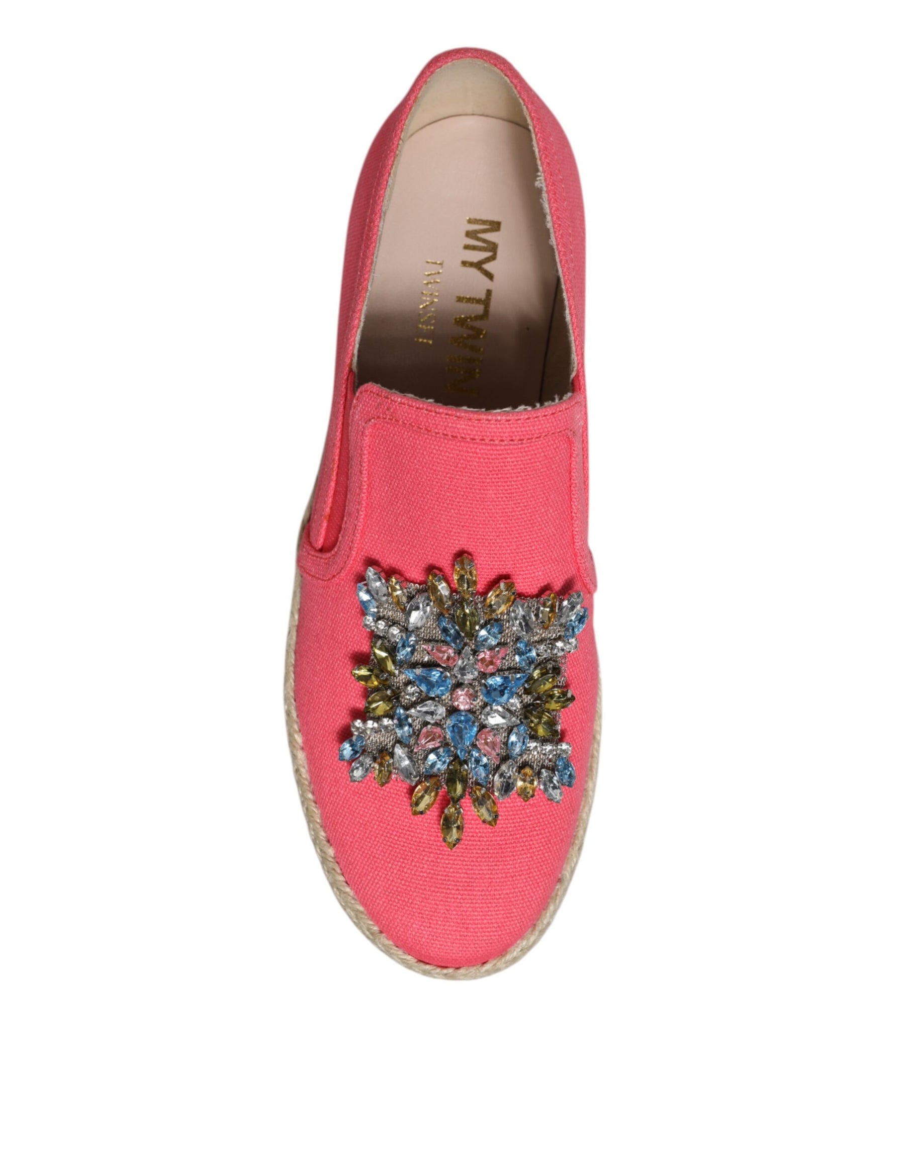 Twinset Pink Canvas Crystal Embellished Slip On Shoes | Regal Royce