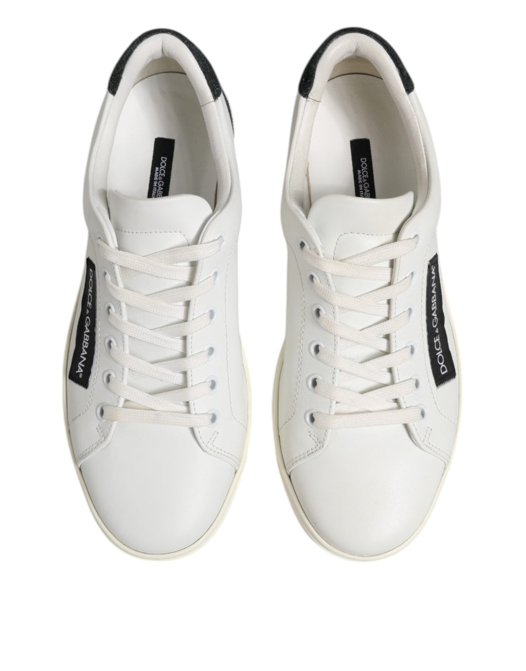Dolce & Gabbana White Black Leather Lace Up Men Sneakers Shoes