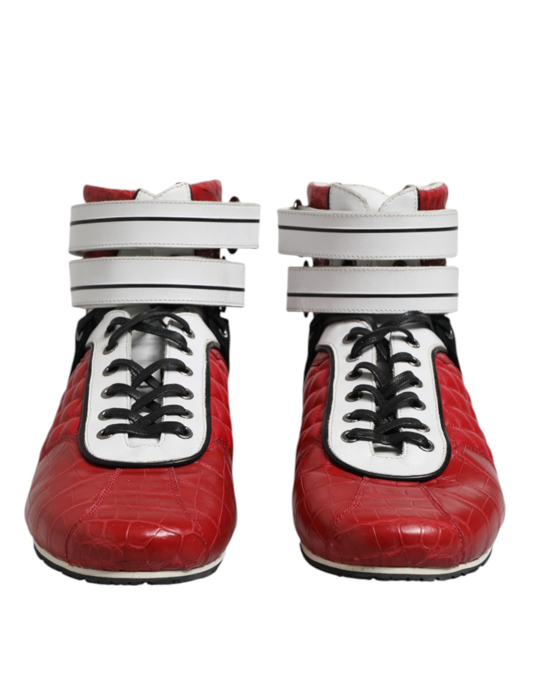 Dolce & Gabbana Red Quilted Leather Lace Up Sneakers Shoes | Regal Royce