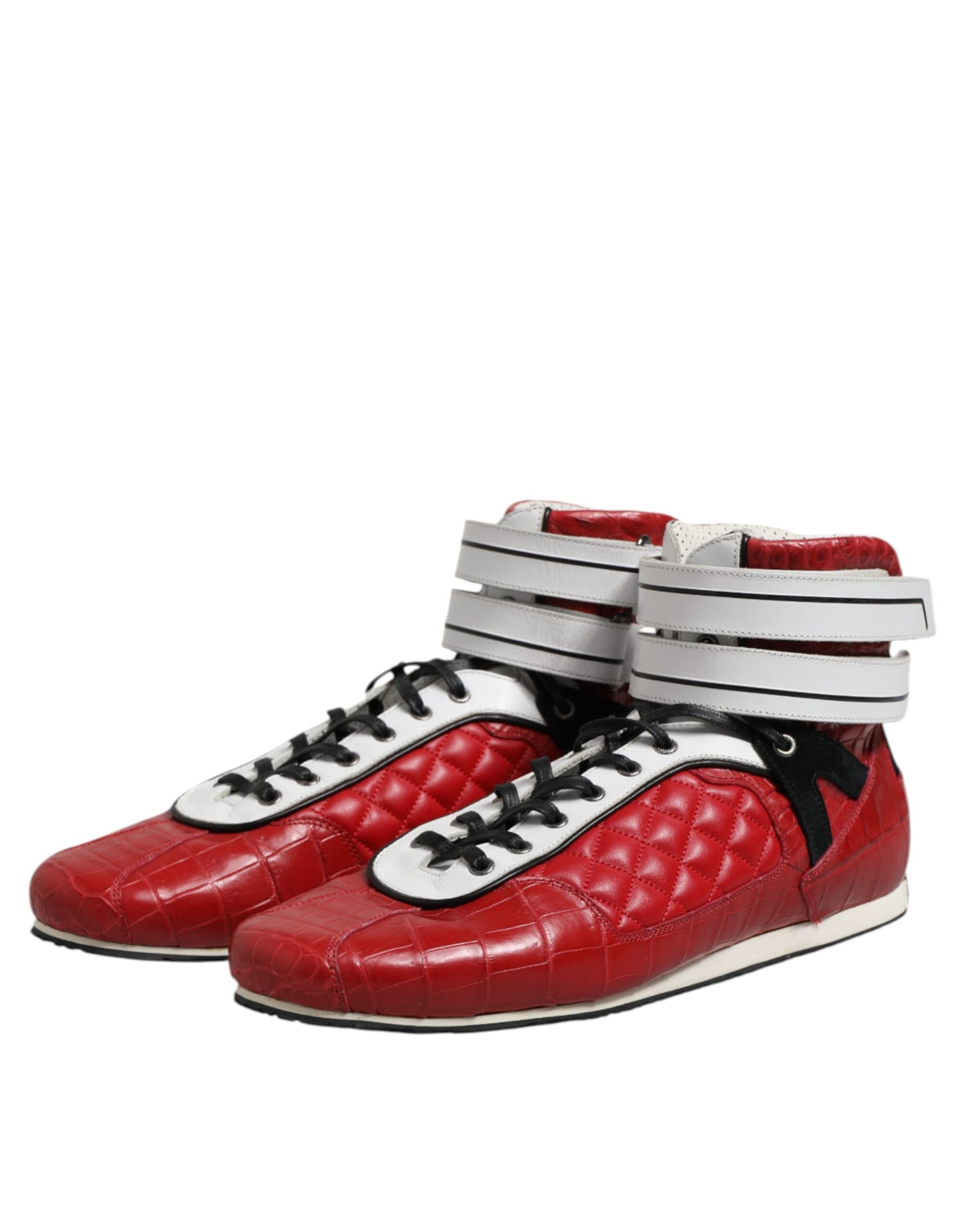 Dolce & Gabbana Red Quilted Leather Lace Up Sneakers Shoes | Regal Royce