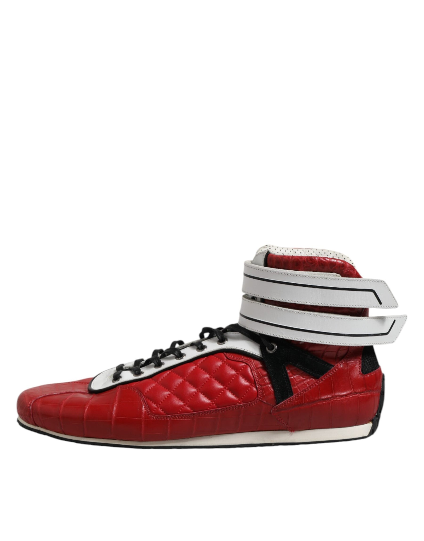 Dolce & Gabbana Red Quilted Leather Lace Up Sneakers Shoes | Regal Royce