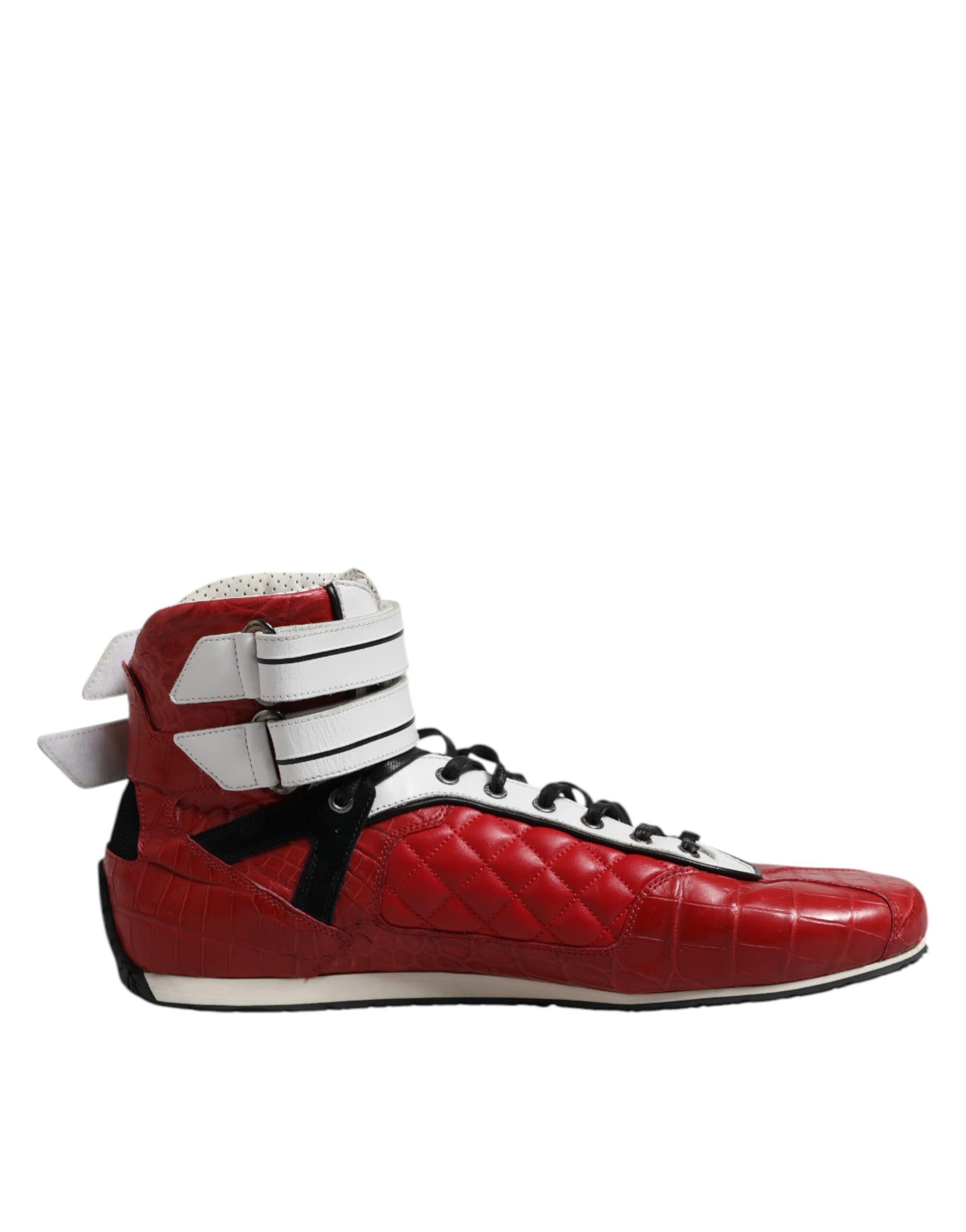 Dolce & Gabbana Red Quilted Leather Lace Up Sneakers Shoes | Regal Royce