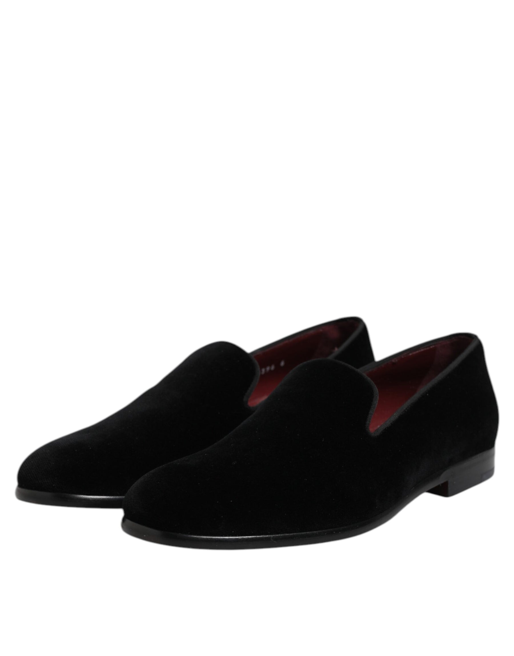 Dolce & Gabbana Black Velvet Slip On Loafers Formal Shoes | Regal Royce