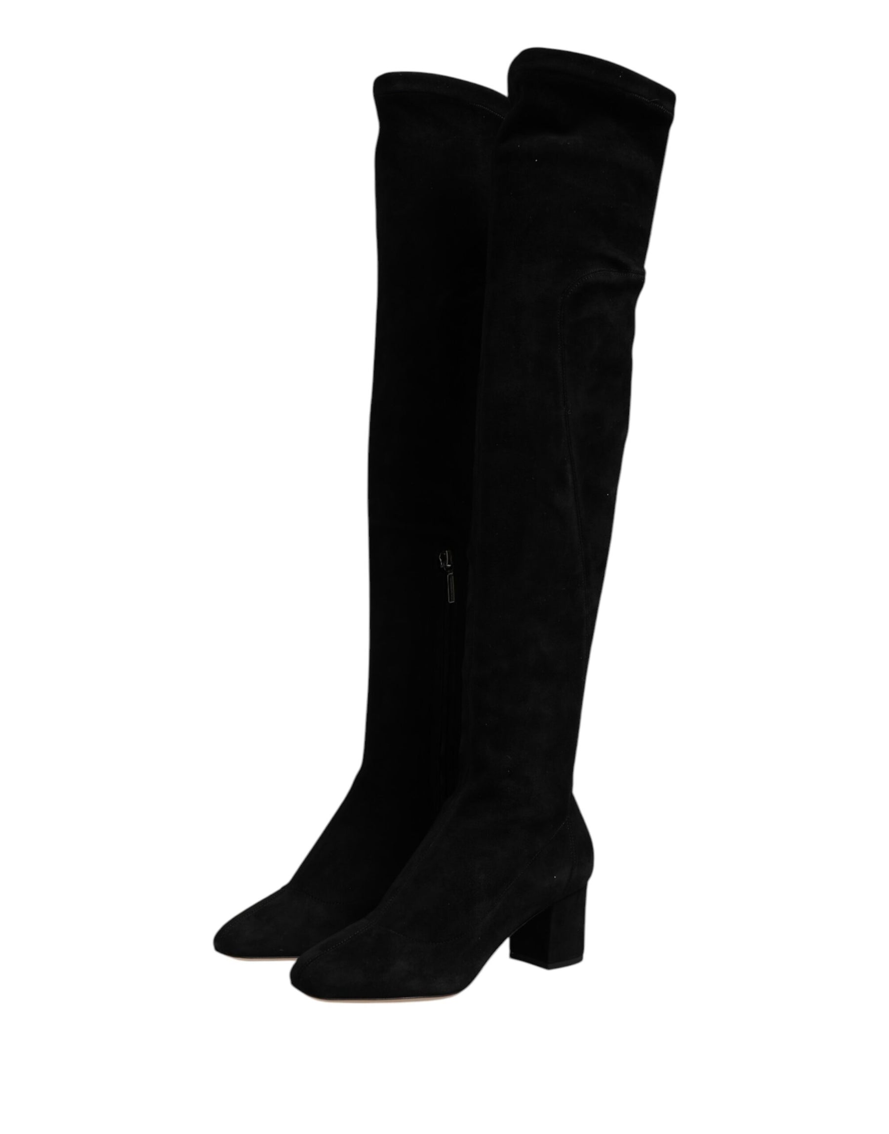 Dolce & Gabbana Black Suede Leather Knee High Boots Shoes | Regal Royce