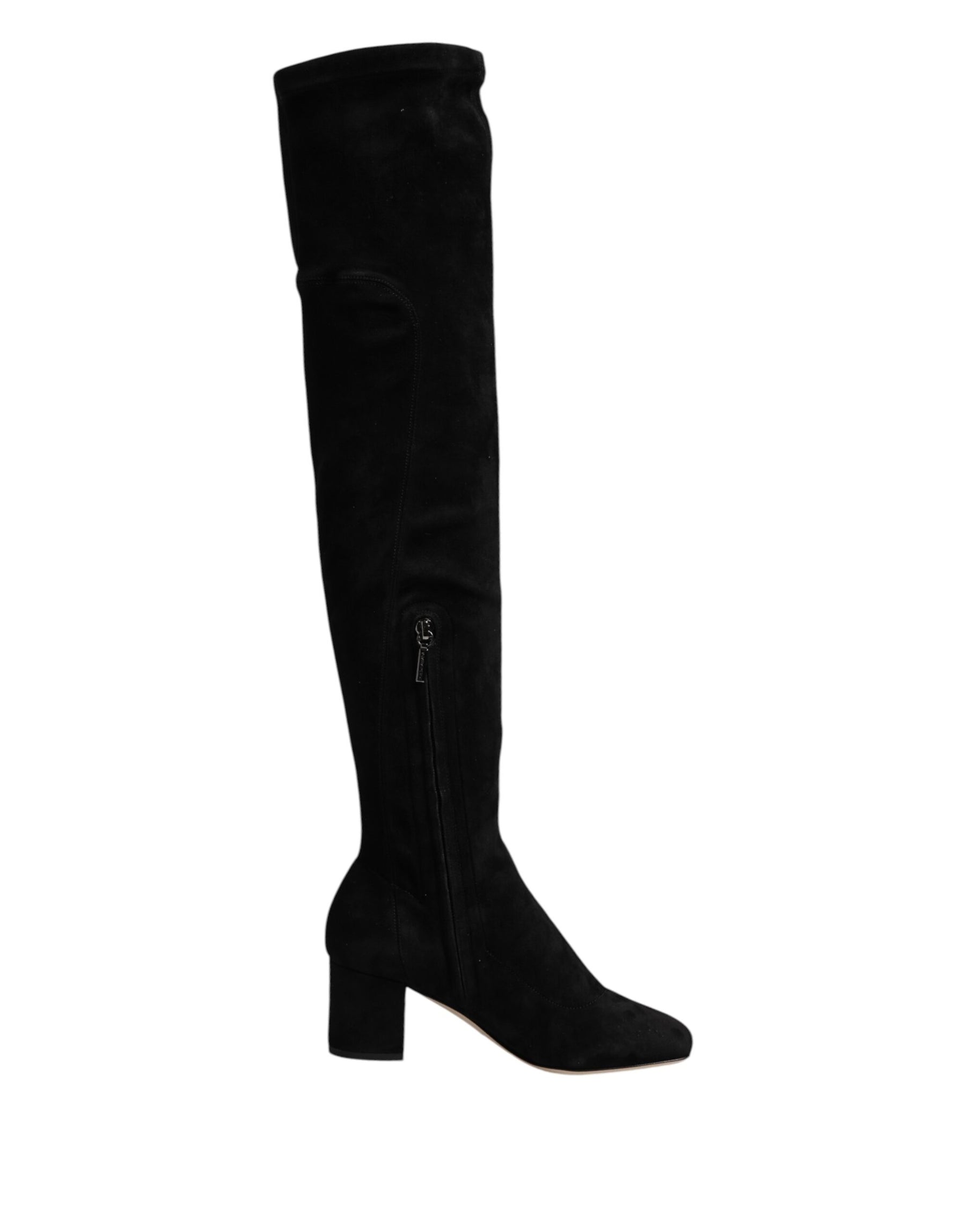 Dolce & Gabbana Black Suede Leather Knee High Boots Shoes | Regal Royce