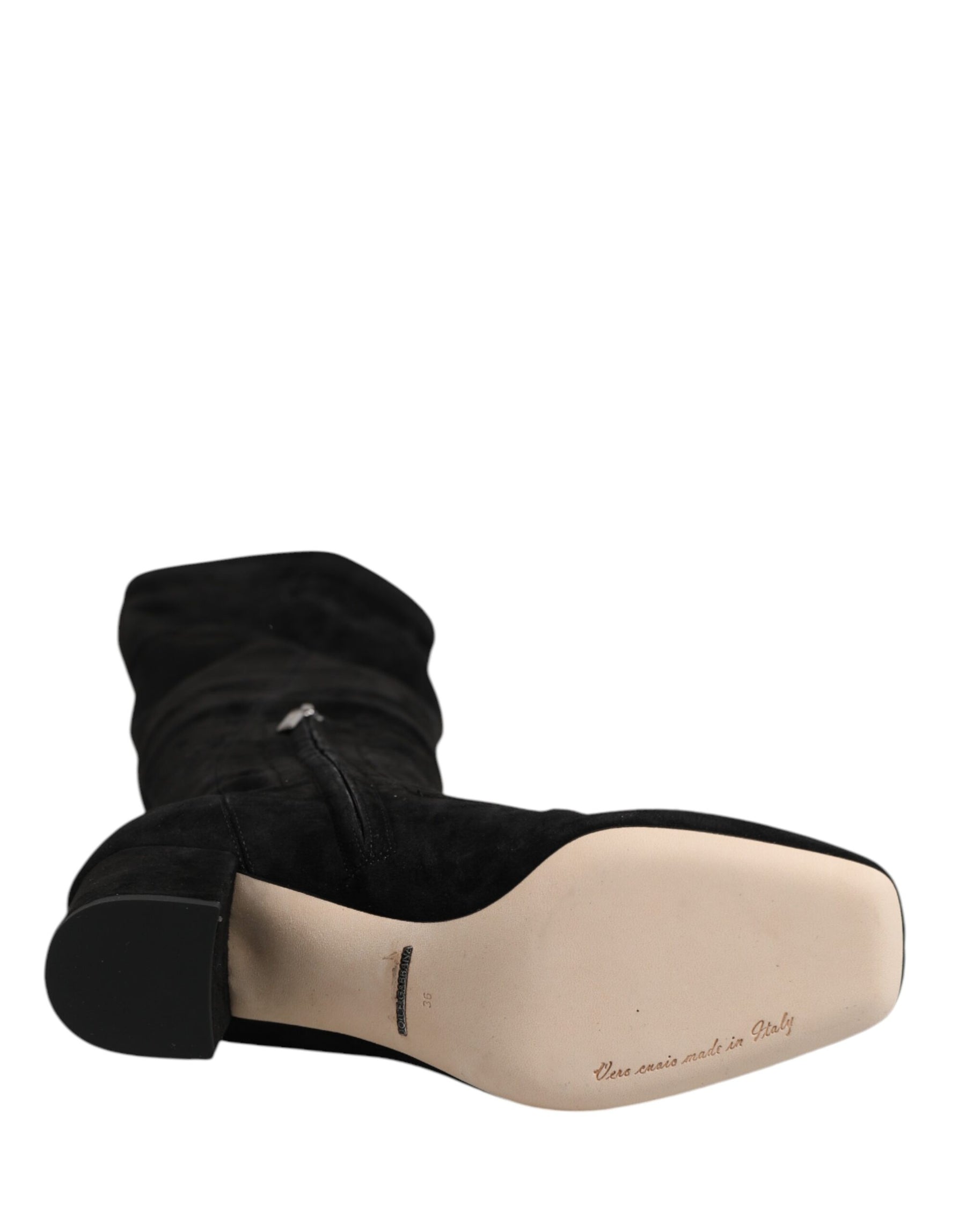 Dolce & Gabbana Black Suede Leather Knee High Boots Shoes | Regal Royce