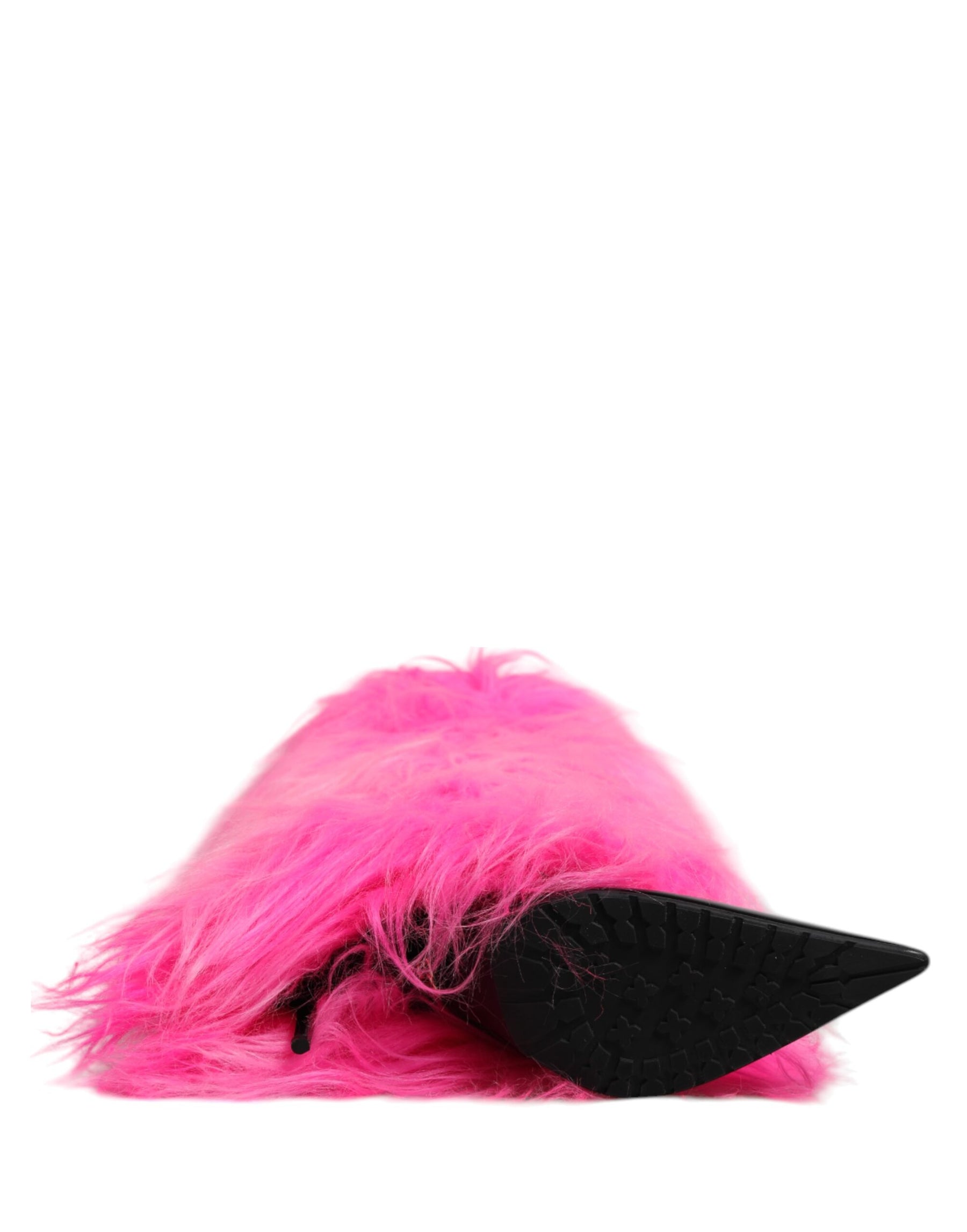 Dolce & Gabbana Pink Faux Fur Leather High Heels Boots Shoes | Regal Royce