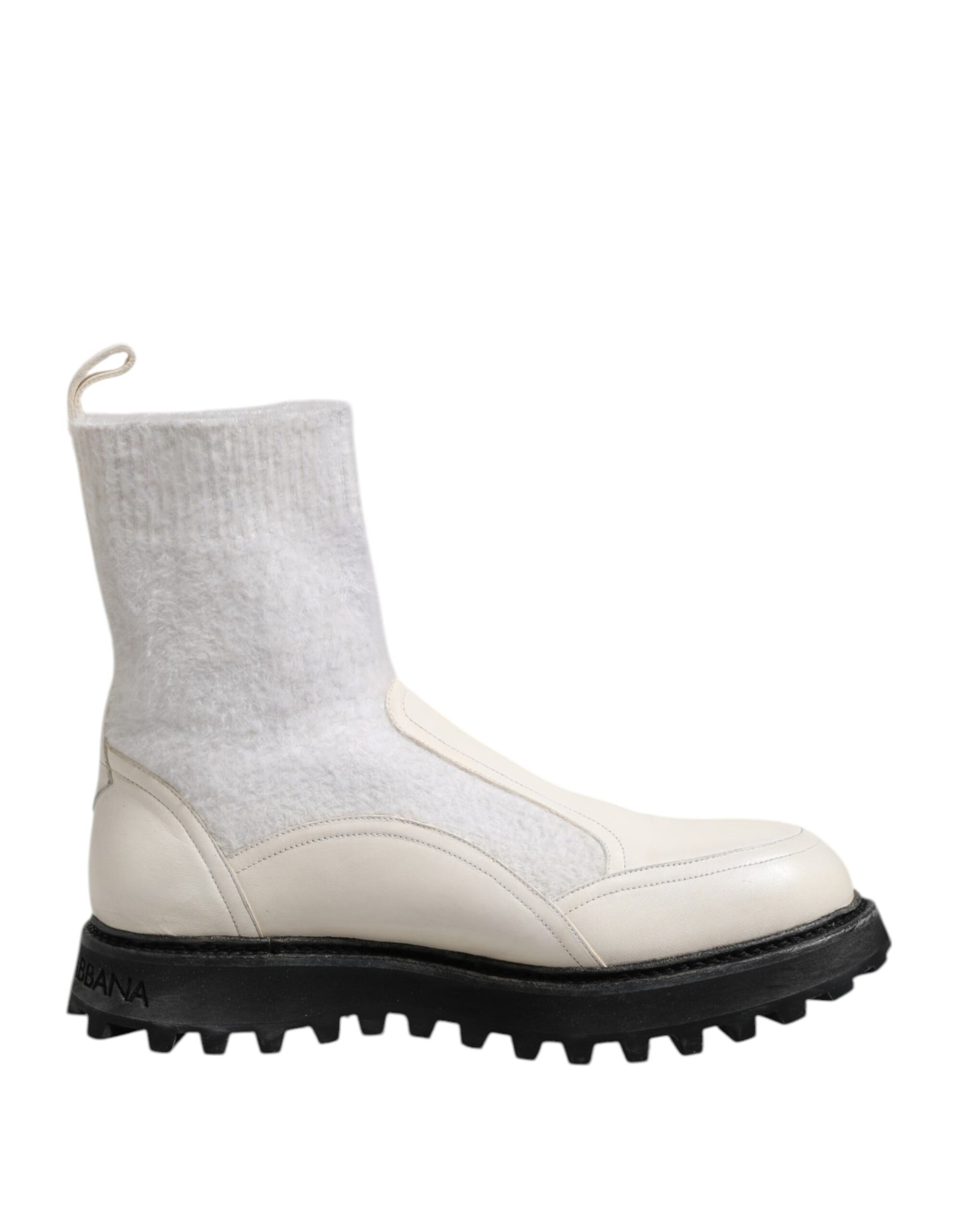 Dolce & Gabbana White Beige DG Logo Mid Calf Boots Shoes | Regal Royce
