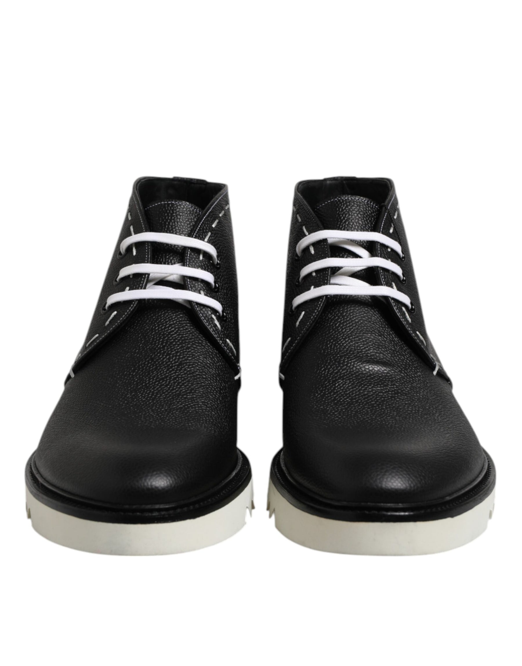 Dolce & Gabbana Black White Leather Ankle Boots Shoes | Regal Royce