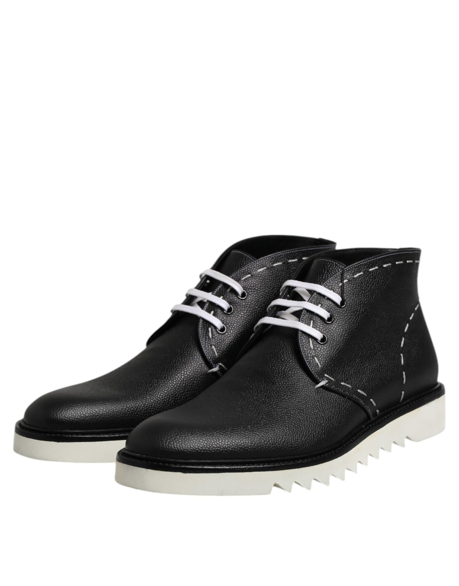 Dolce & Gabbana Black White Leather Ankle Boots Shoes | Regal Royce