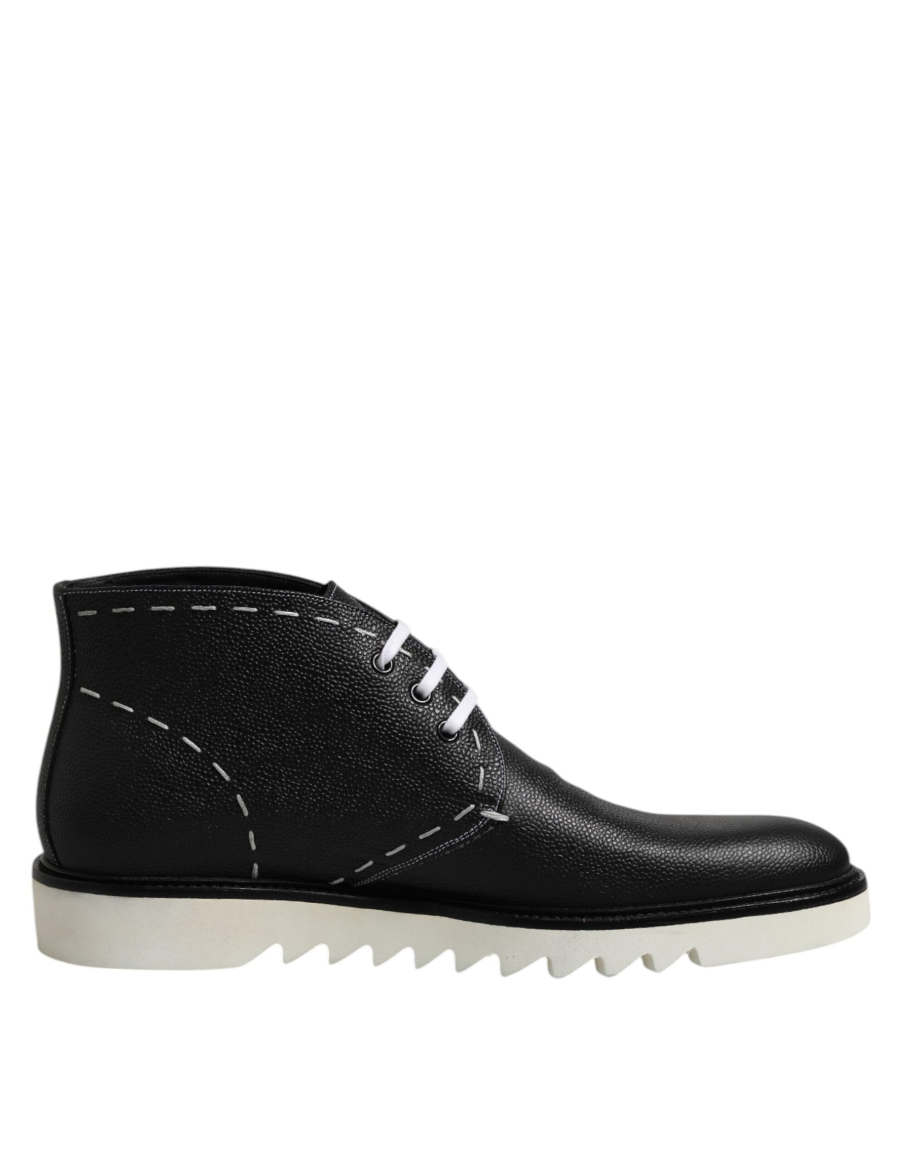 Dolce & Gabbana Black White Leather Ankle Boots Shoes | Regal Royce