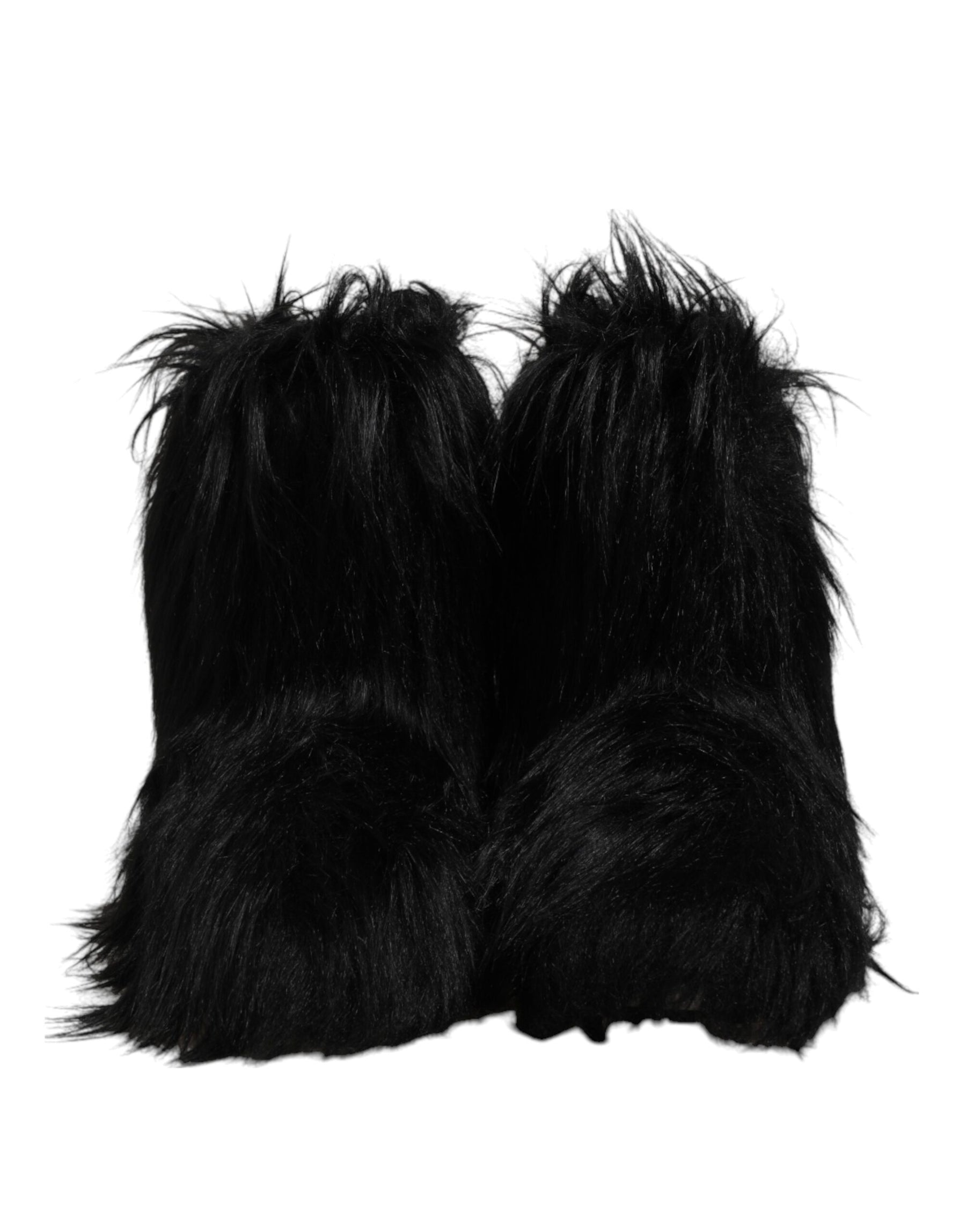Dolce & Gabbana Black Faux Fur Mid Calf Boots Shoes | Regal Royce