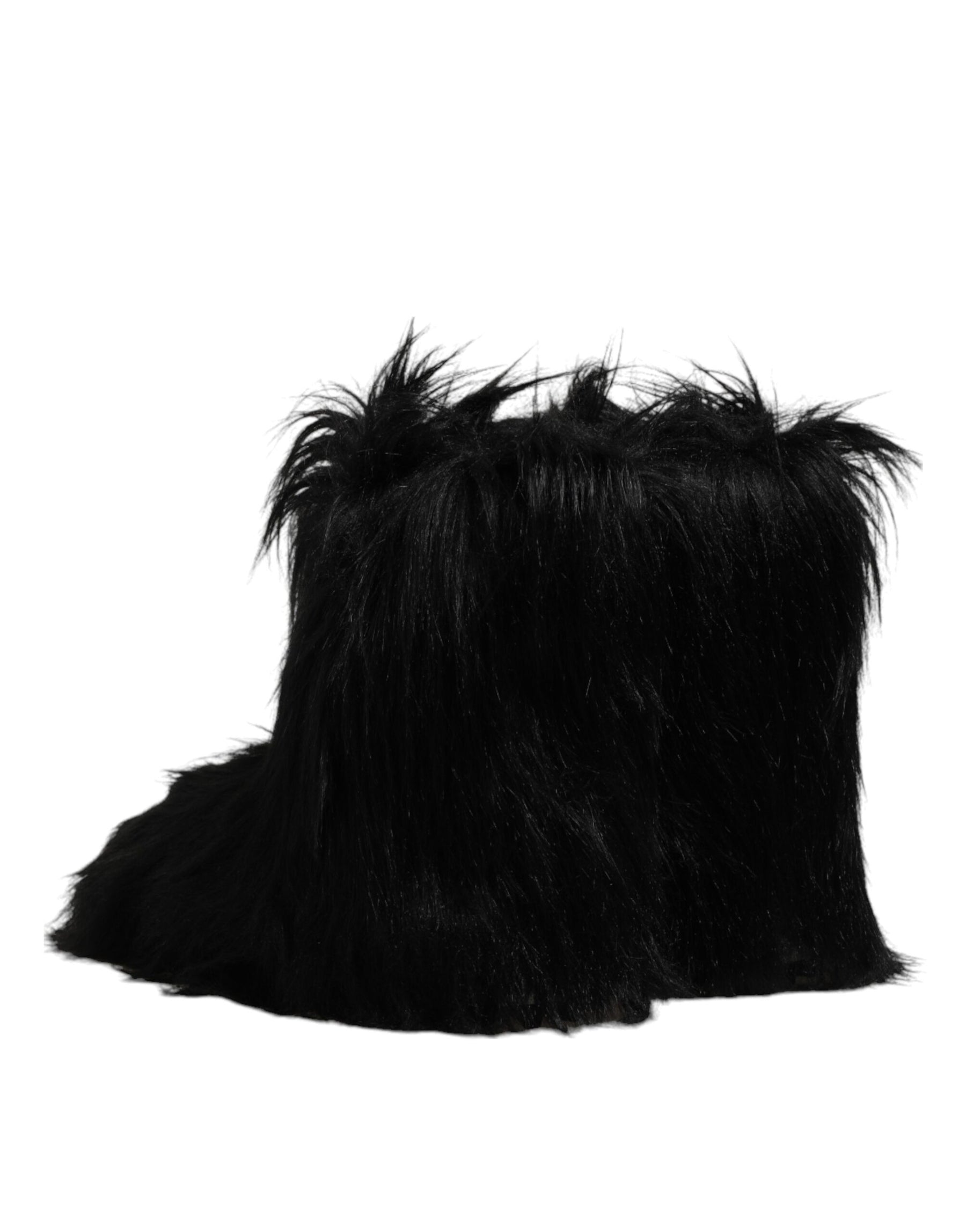 Dolce & Gabbana Black Faux Fur Mid Calf Boots Shoes | Regal Royce