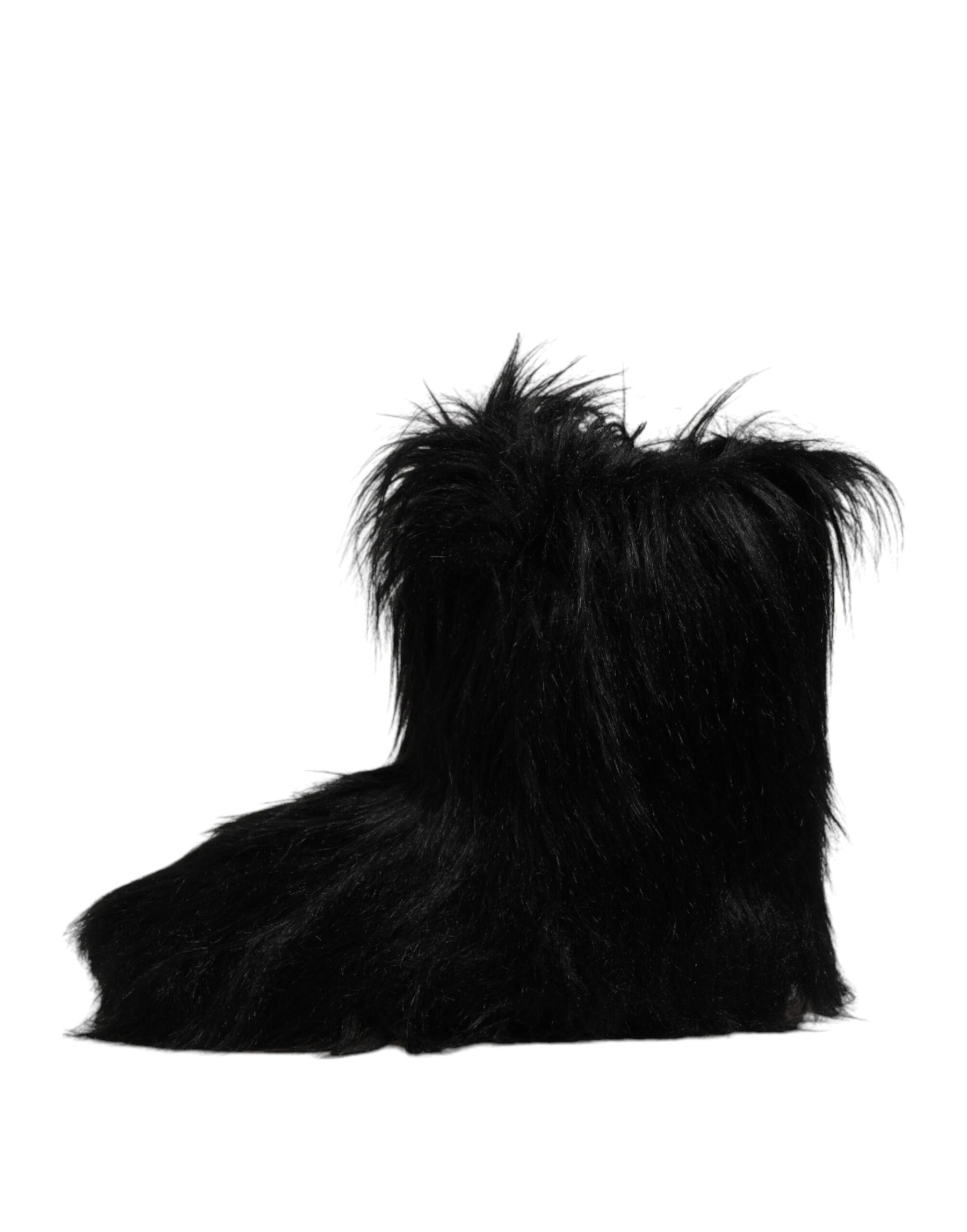 Dolce & Gabbana Black Faux Fur Mid Calf Boots Shoes | Regal Royce