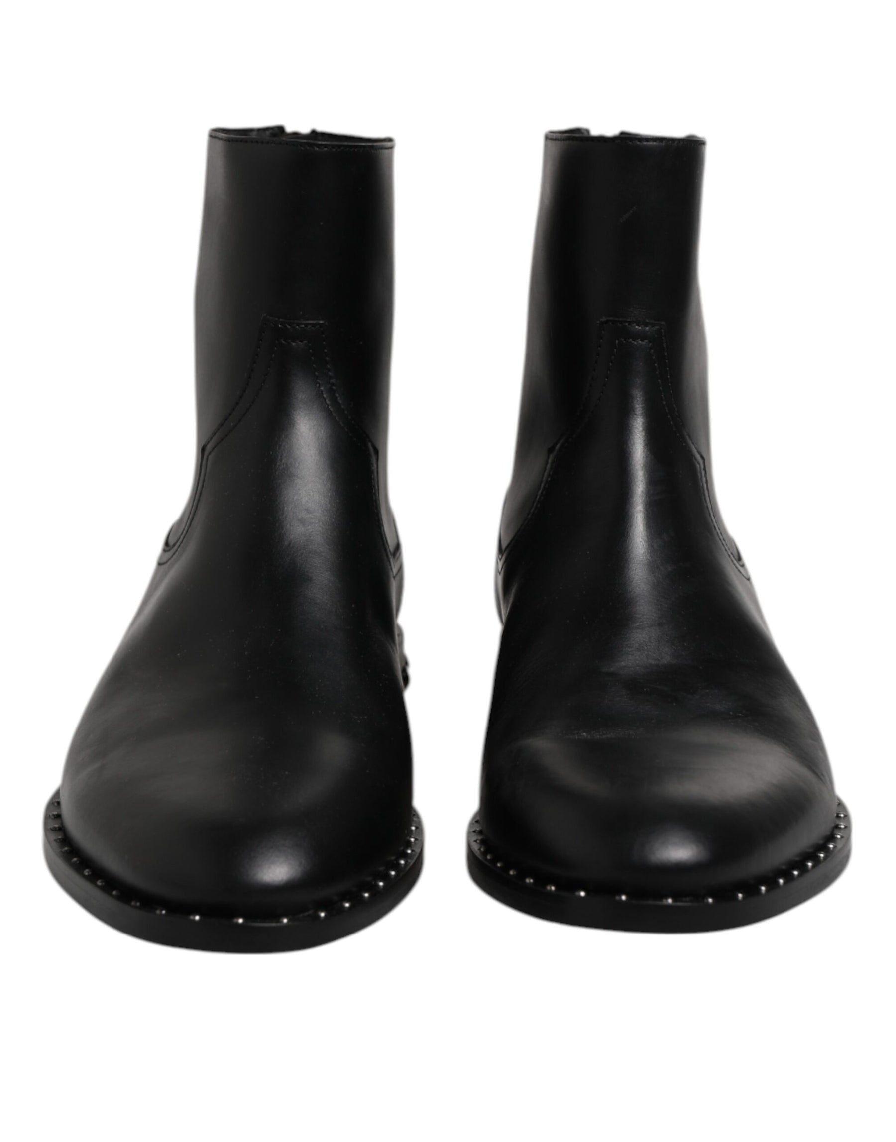 Dolce & Gabbana Black Leather Logo Ankle Boots Studded Shoes | Regal Royce