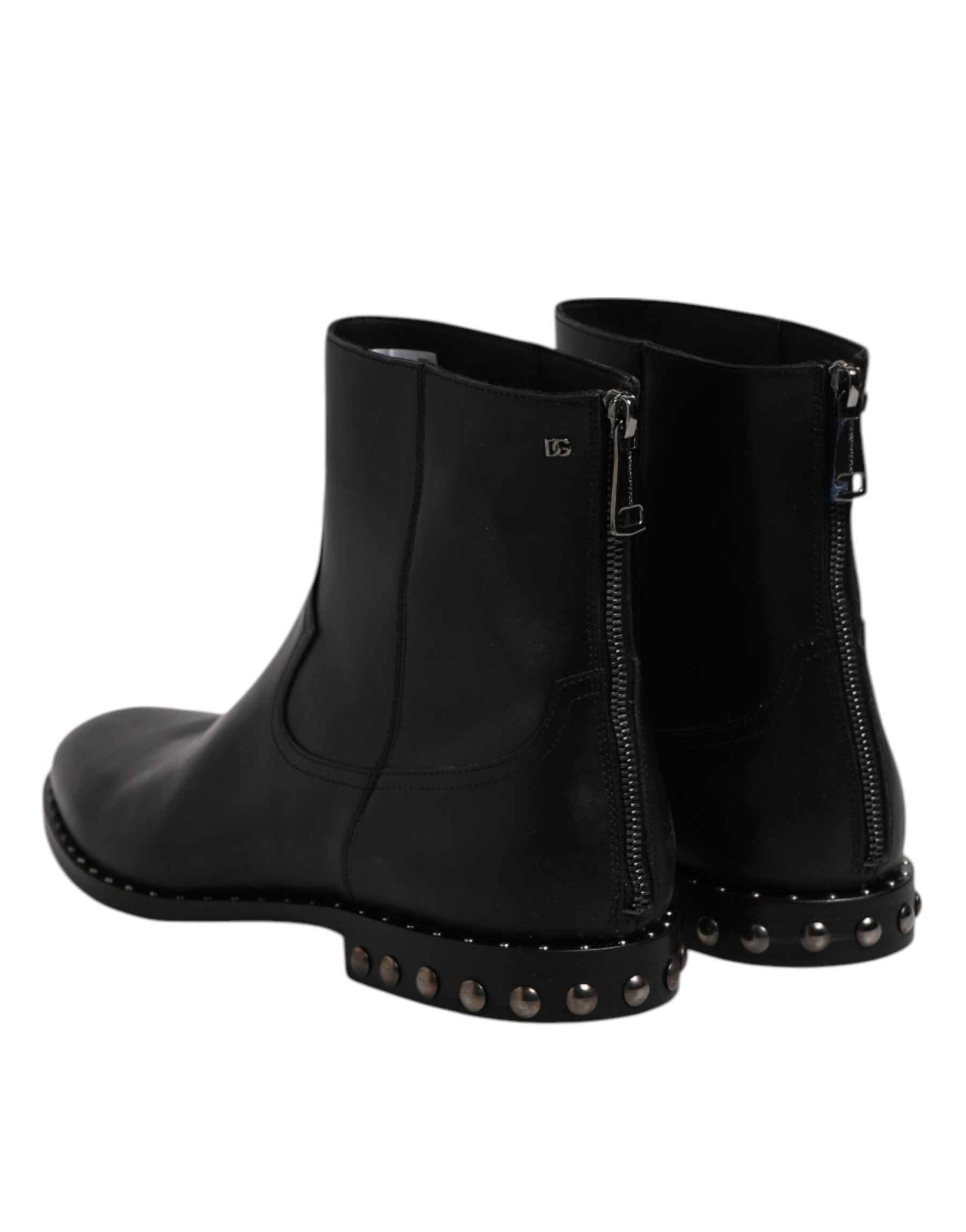 Dolce & Gabbana Black Leather Logo Ankle Boots Studded Shoes | Regal Royce