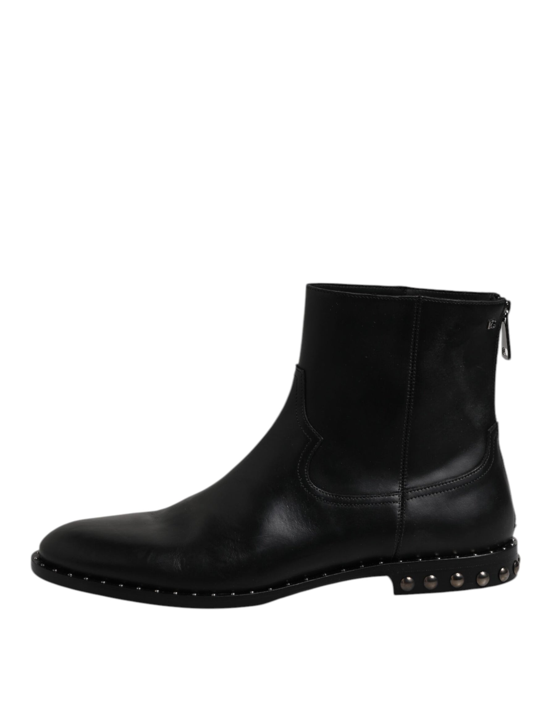 Dolce & Gabbana Black Leather Logo Ankle Boots Studded Shoes | Regal Royce