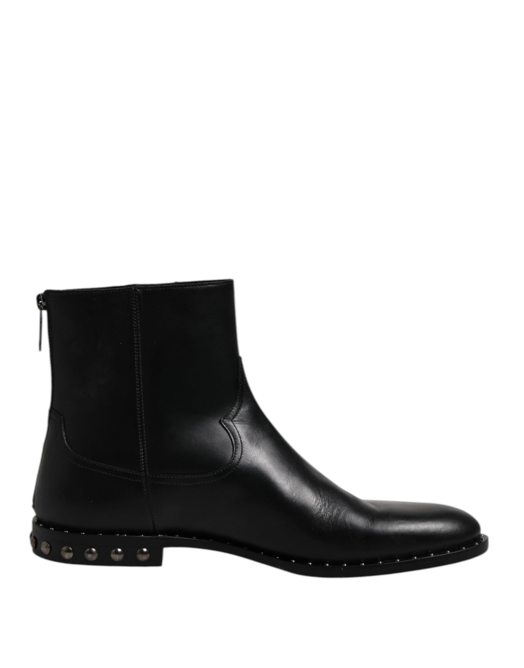Dolce & Gabbana Black Leather Logo Ankle Boots Studded Shoes | Regal Royce