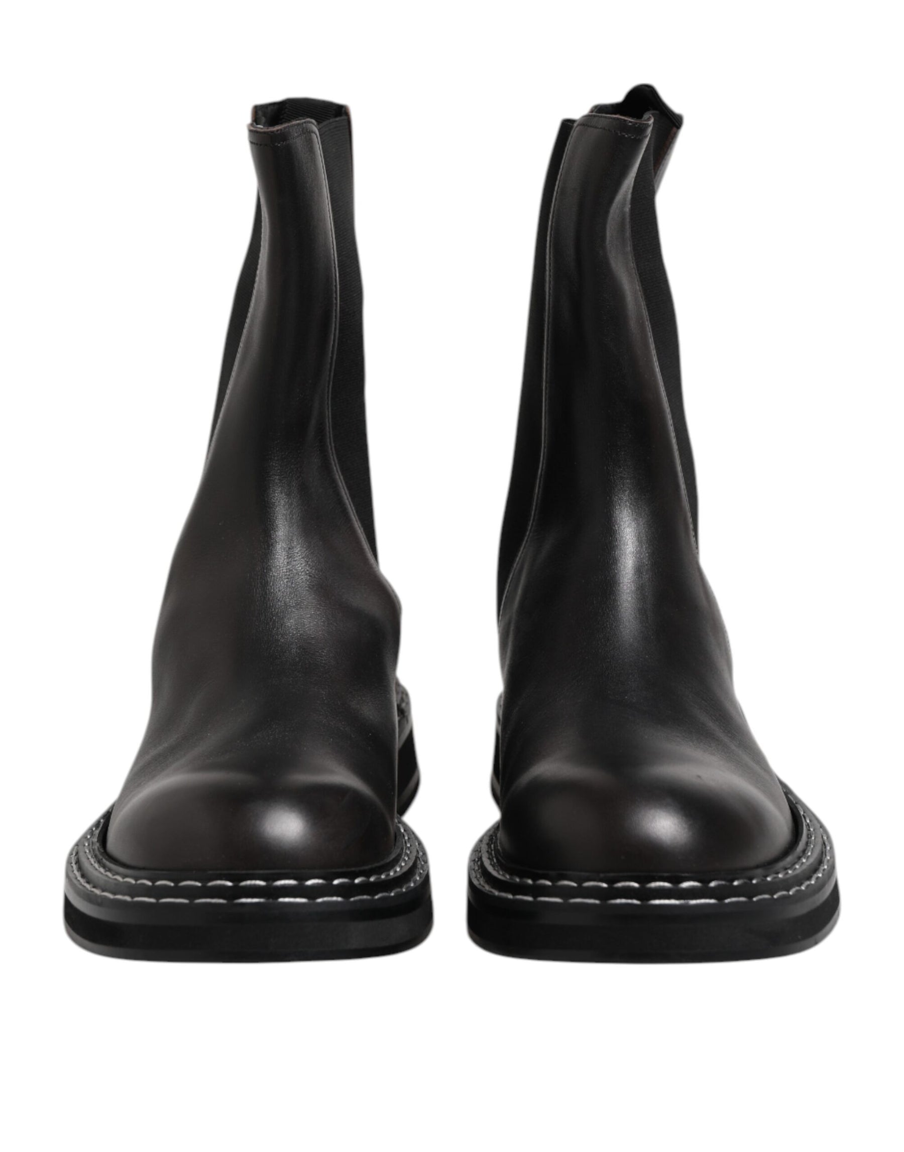 Dolce & Gabbana Black Leather Mid Calf Boots Flats Shoes | Regal Royce