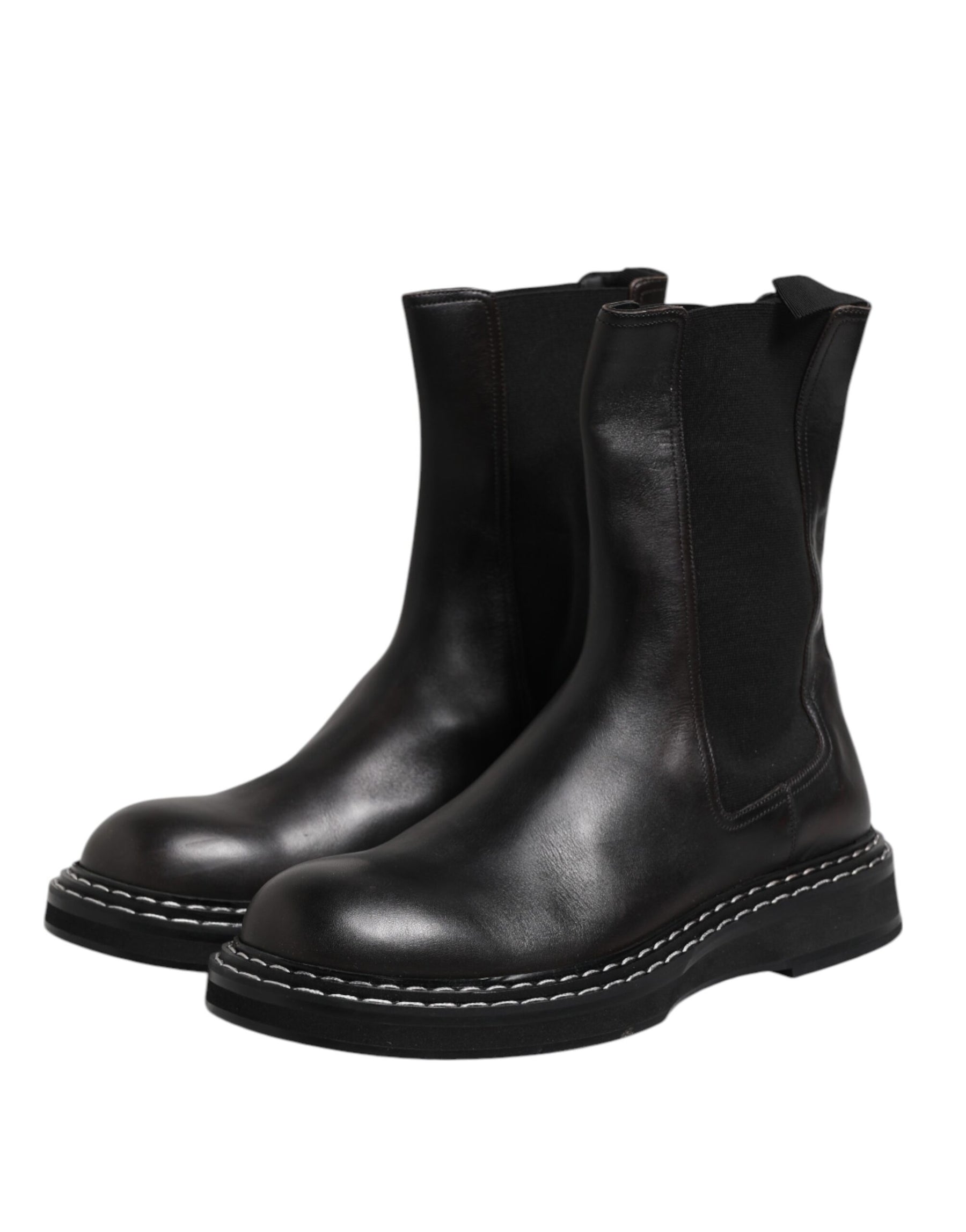 Dolce & Gabbana Black Leather Mid Calf Boots Flats Shoes | Regal Royce