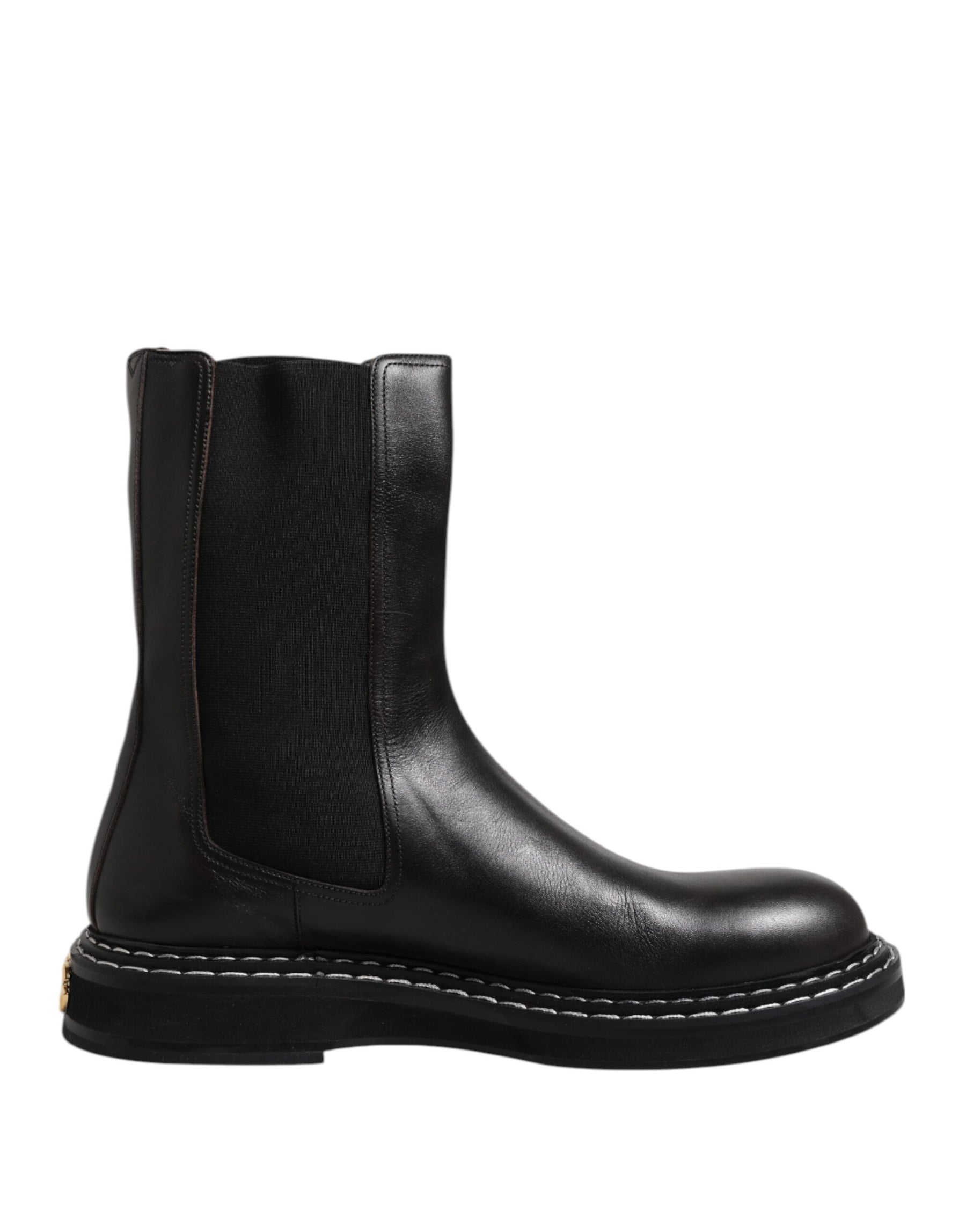 Dolce & Gabbana Black Leather Mid Calf Boots Flats Shoes | Regal Royce