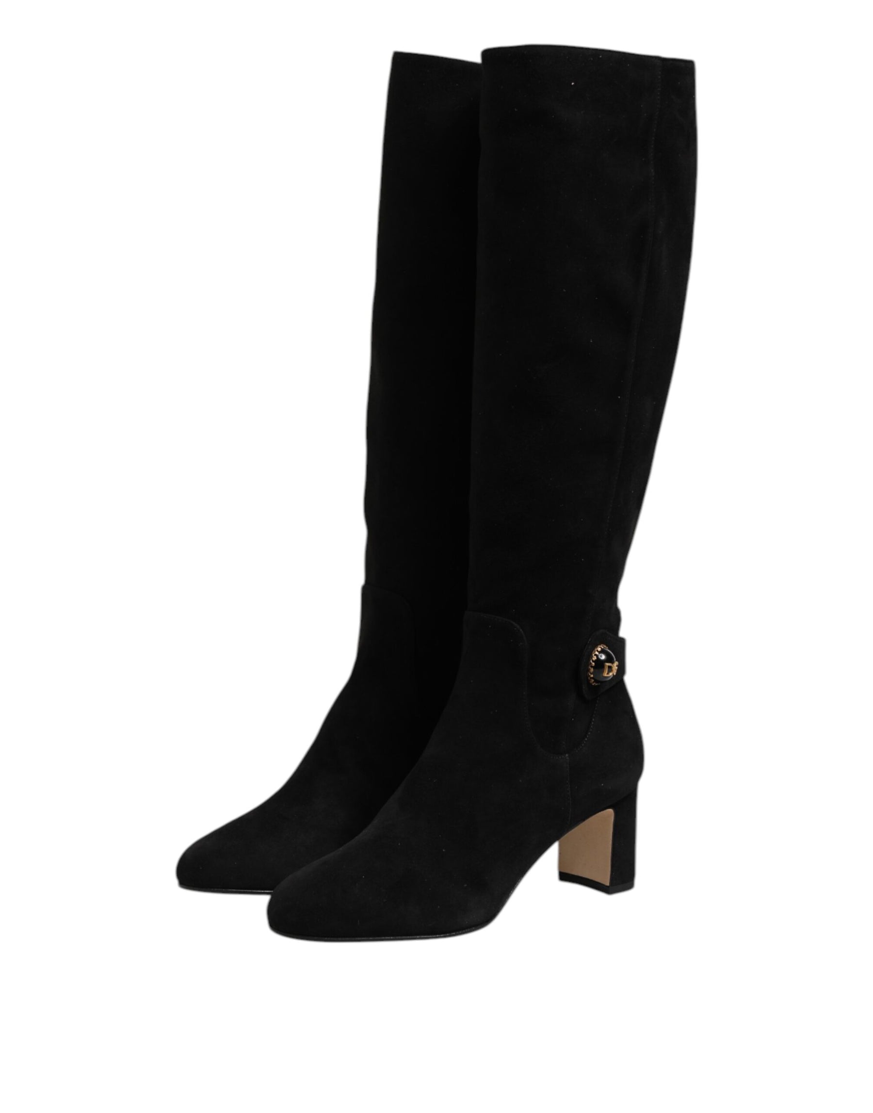 Dolce & Gabbana Black Suede Leather Knee High Boots Shoes | Regal Royce
