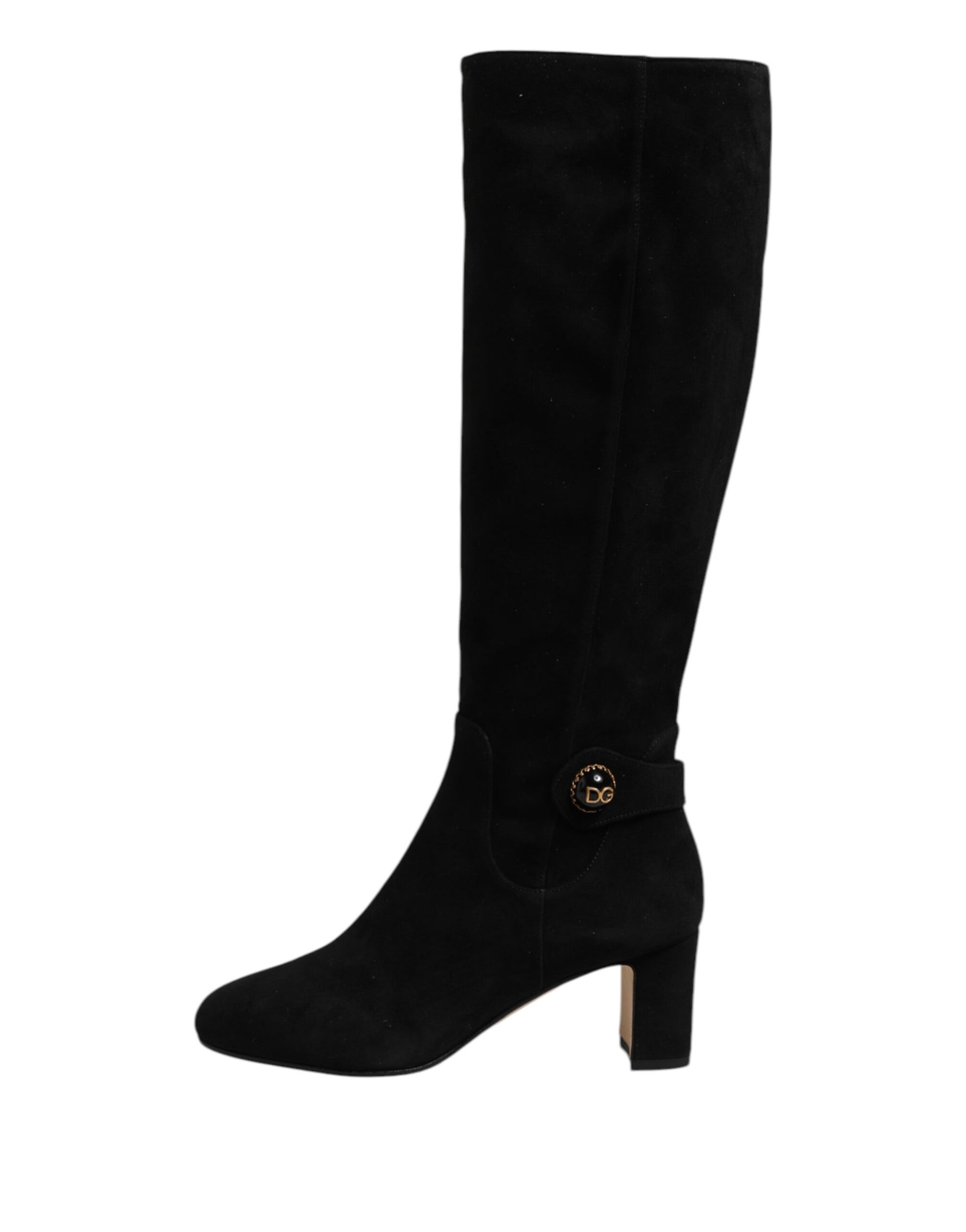 Dolce & Gabbana Black Suede Leather Knee High Boots Shoes | Regal Royce
