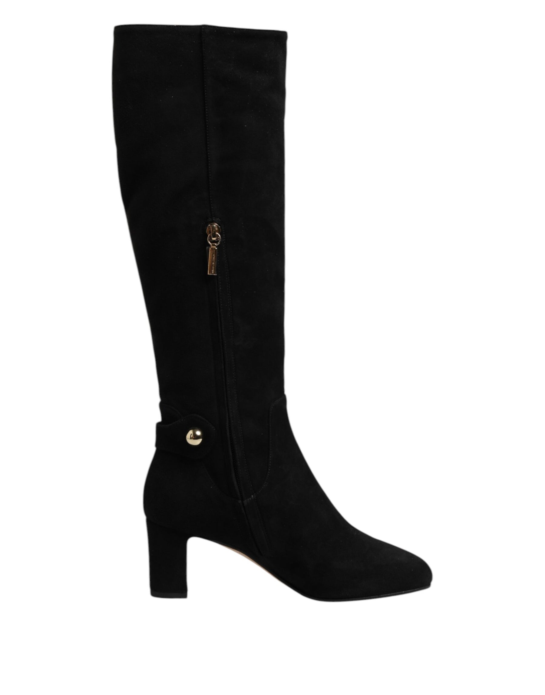 Dolce & Gabbana Black Suede Leather Knee High Boots Shoes | Regal Royce
