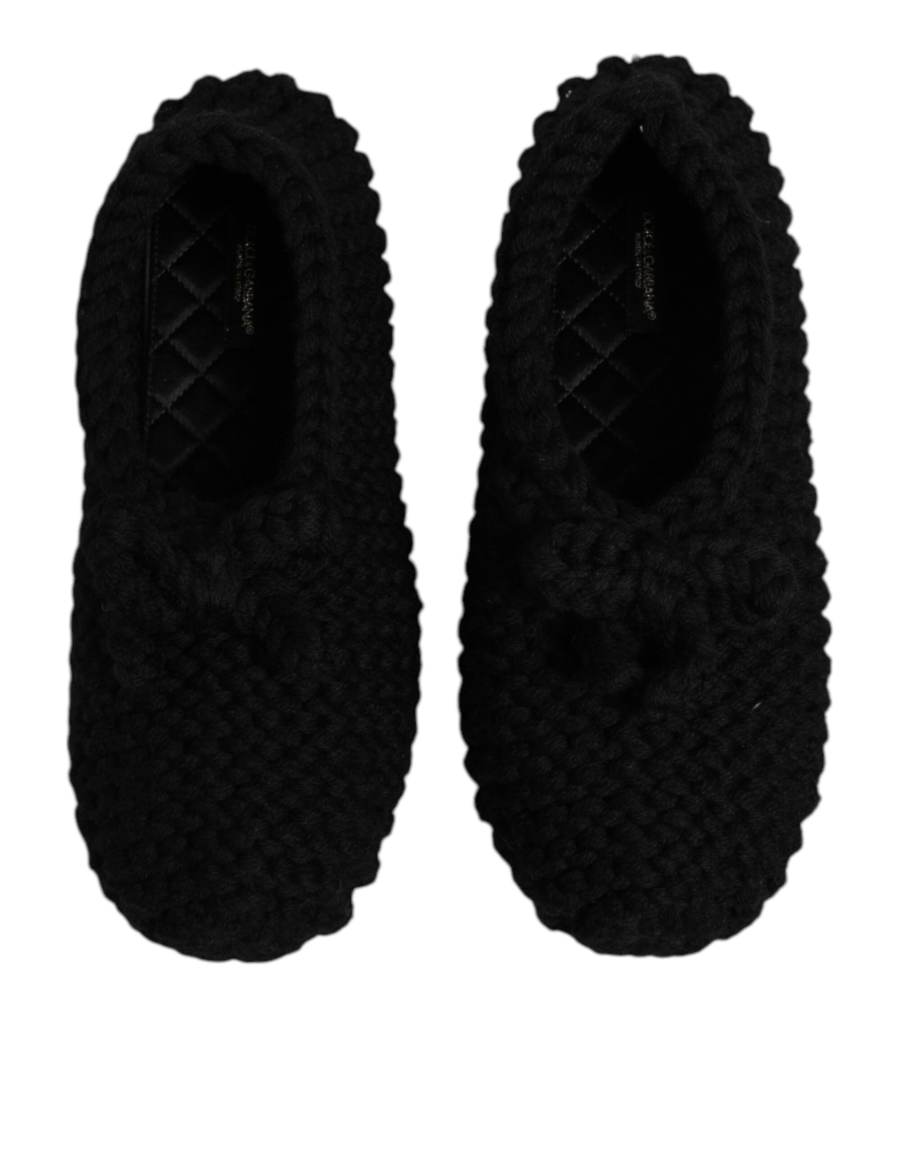 Dolce & Gabbana Black Wool Slip On Flats Ballerina Shoes | Regal Royce