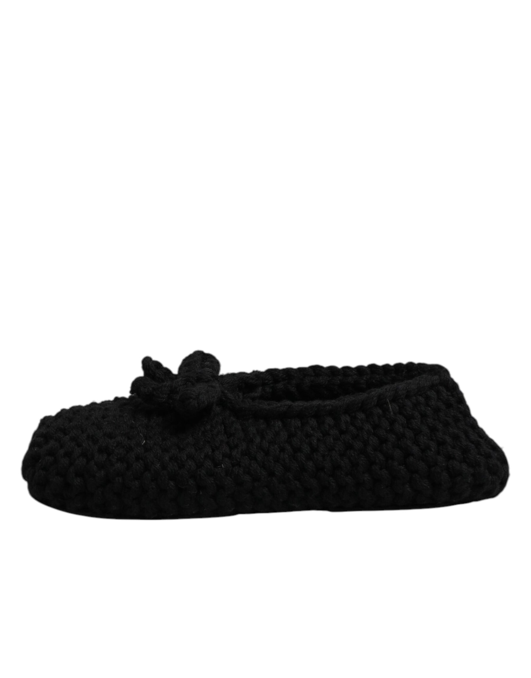Dolce & Gabbana Black Wool Slip On Flats Ballerina Shoes | Regal Royce
