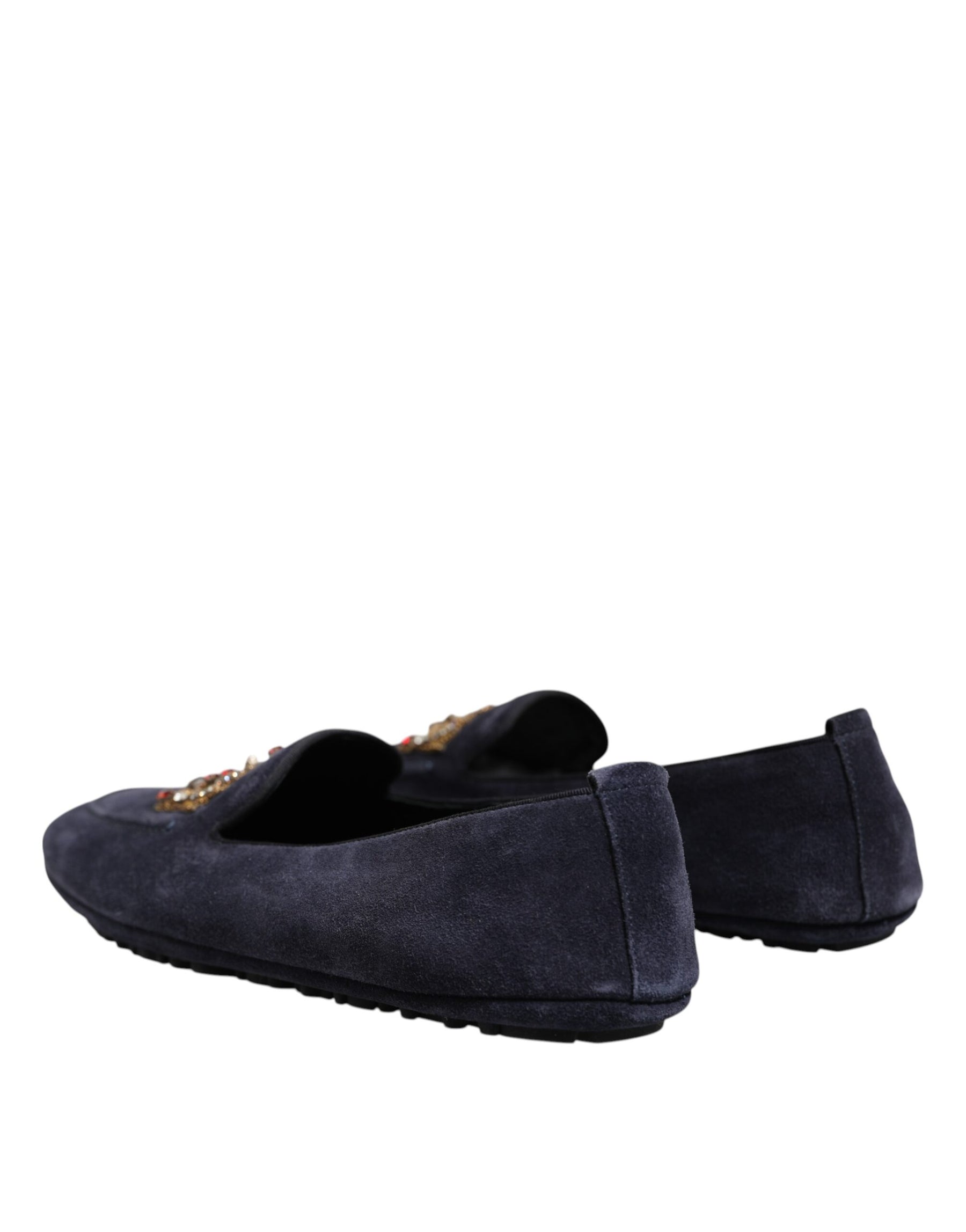 Dolce & Gabbana Blue Suede Crown Crystal Loafers Dress Shoes | Regal Royce